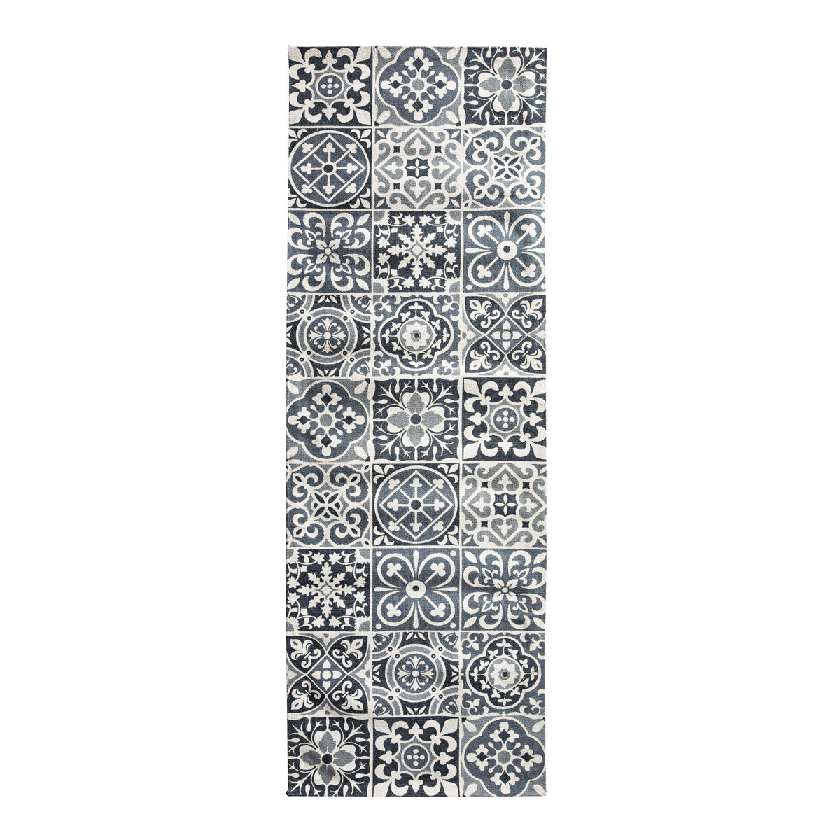 Carrelage Tile Hand Woven Soft Grey And Blue Rug Runner 200x70cm