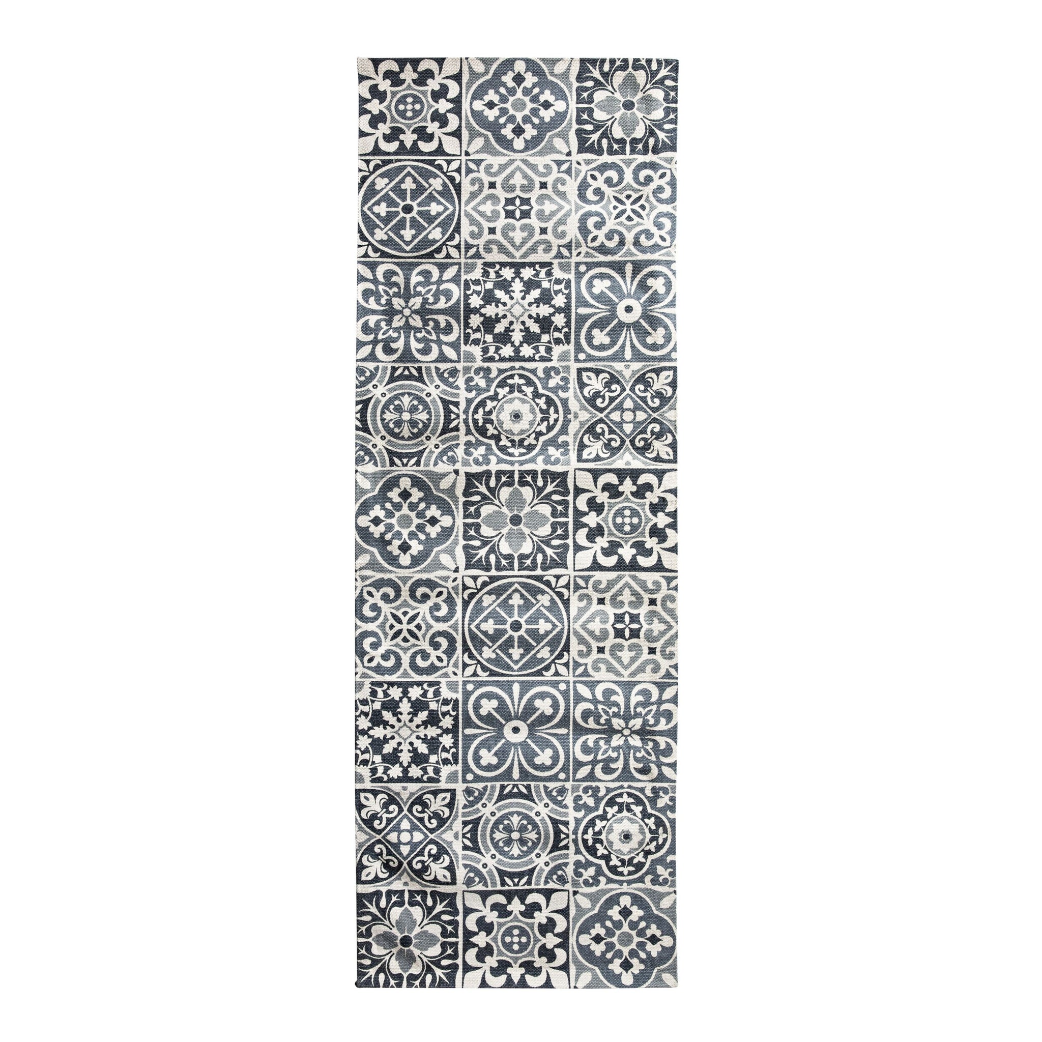 Carrelage Tile Hand Woven Soft Grey And Blue Rug Runner 200x70cm