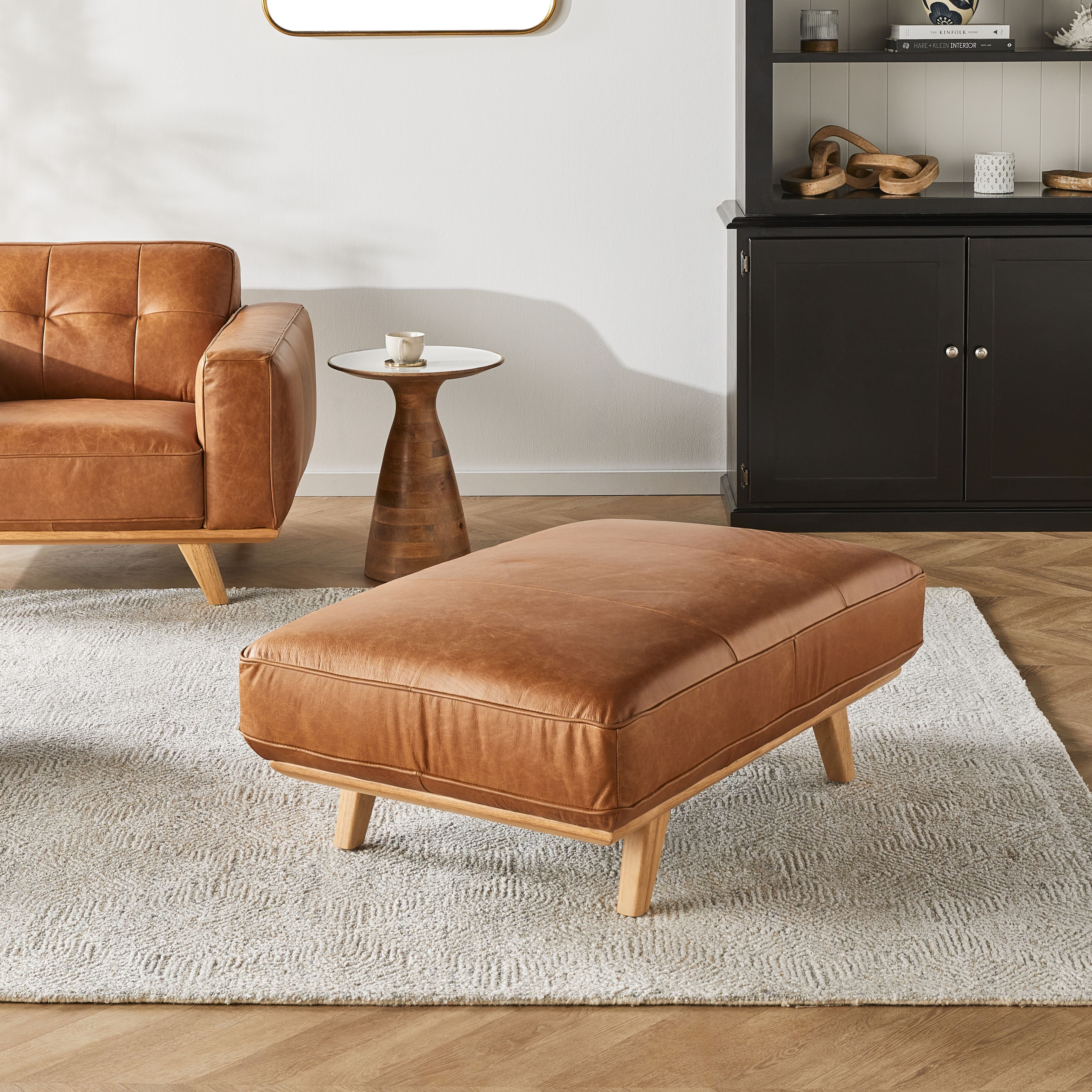 Carson Leather Ottoman Dakota Vintage Brown | Upholstery