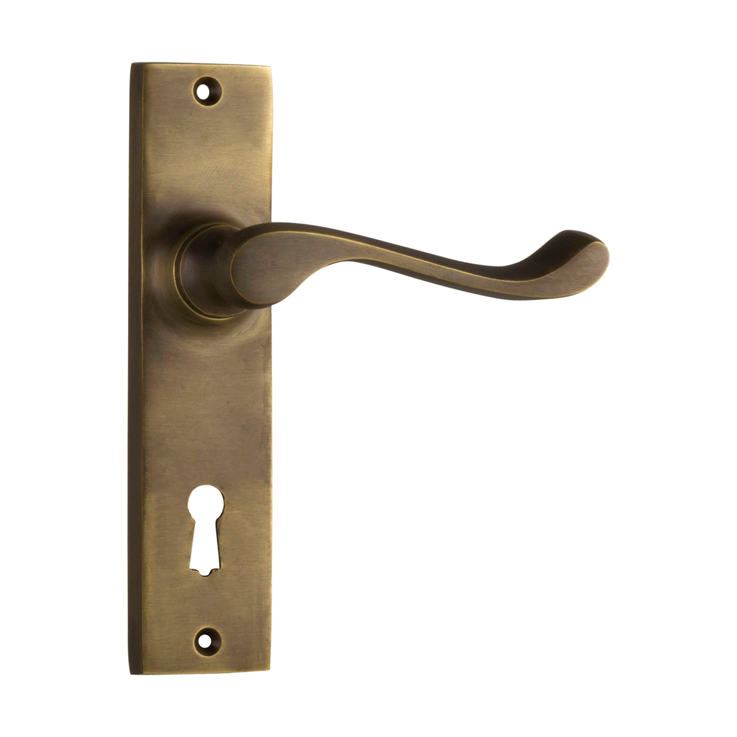 0846 Door Lever Fremantle Lock Pair Antique Brass H150xW35xP50mm