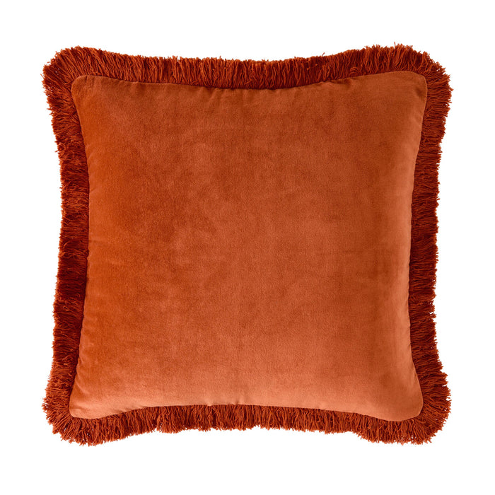 Casa Fringed Velvet Cushion Cinnamon 50x50cm