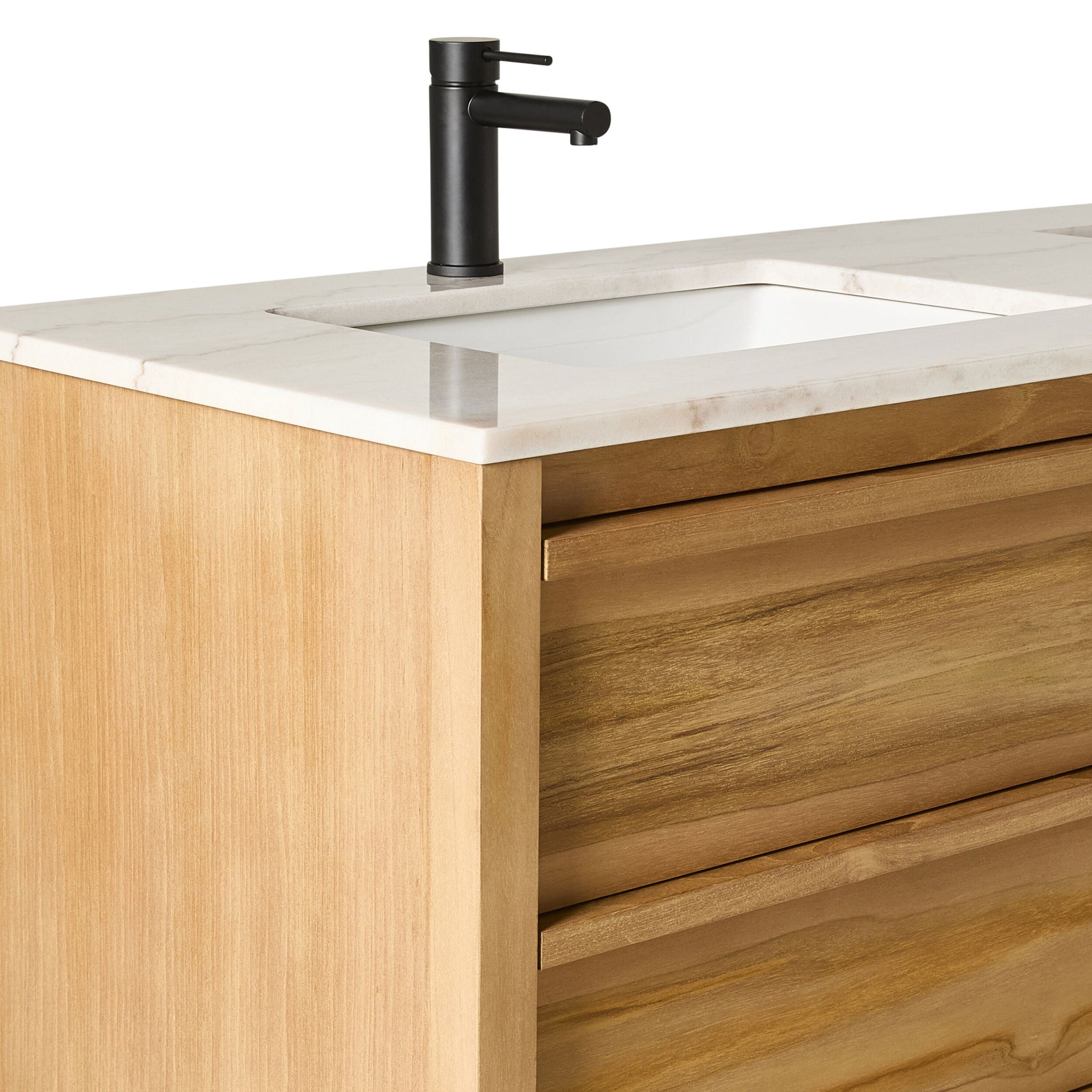 Oliver Double Bathroom Vanity Teak with Stone Top 1510mm Package