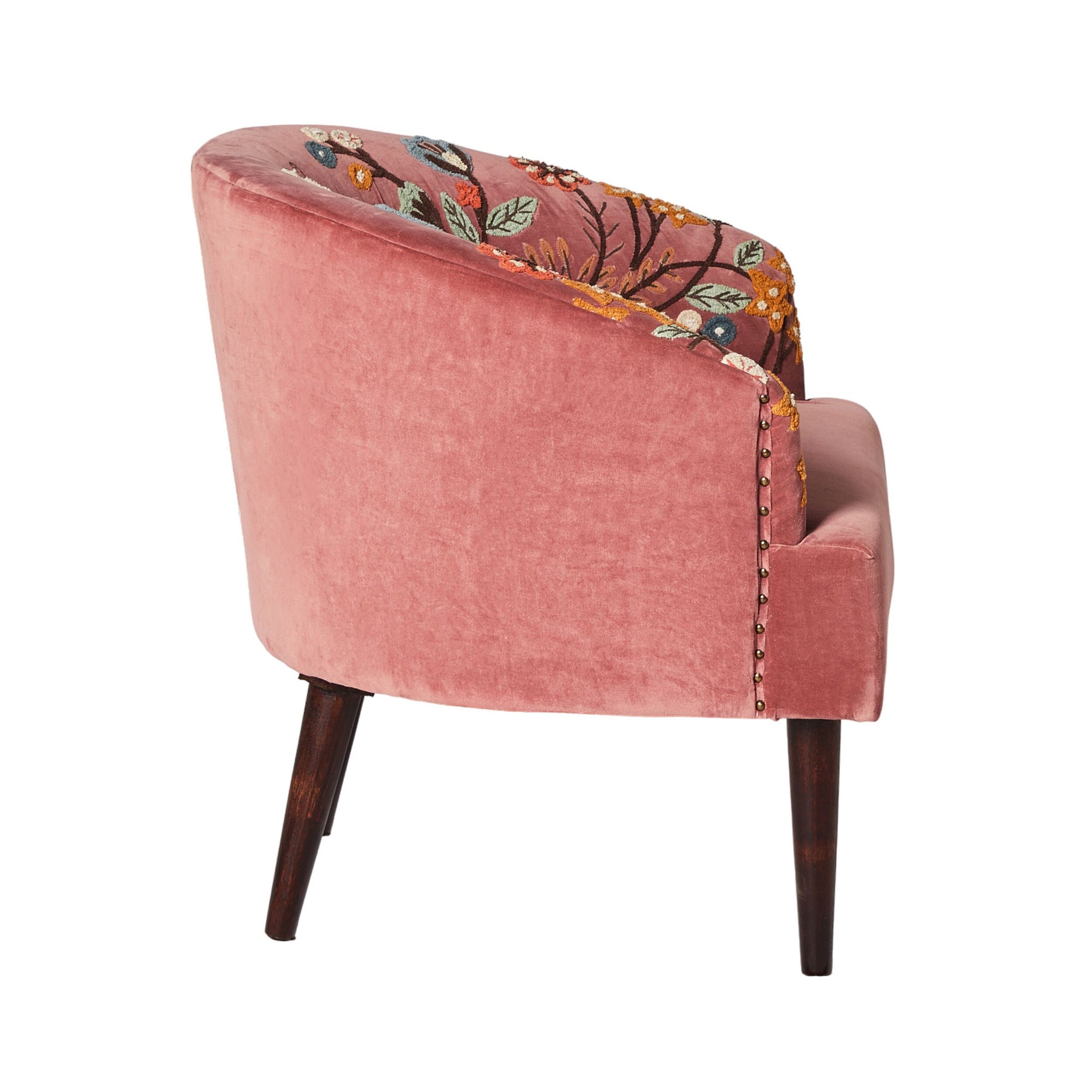 Freya Embroidered Occasional Chair Pink Velvet