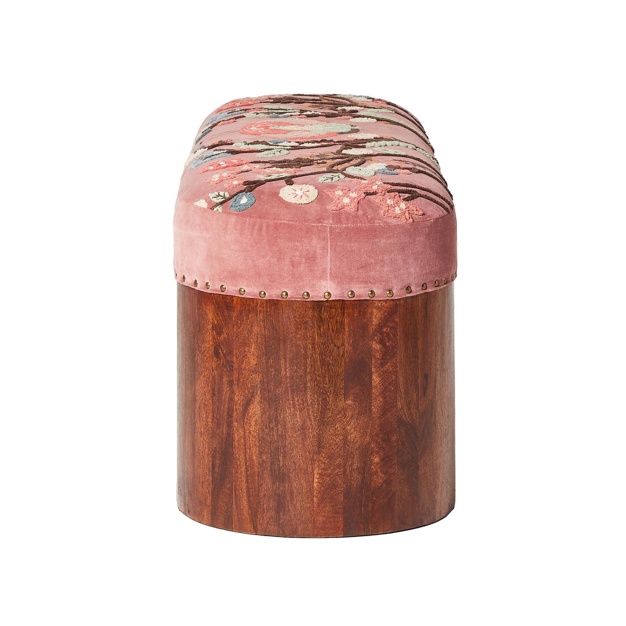 Freya Embroidered Bench Rose Pink Velvet