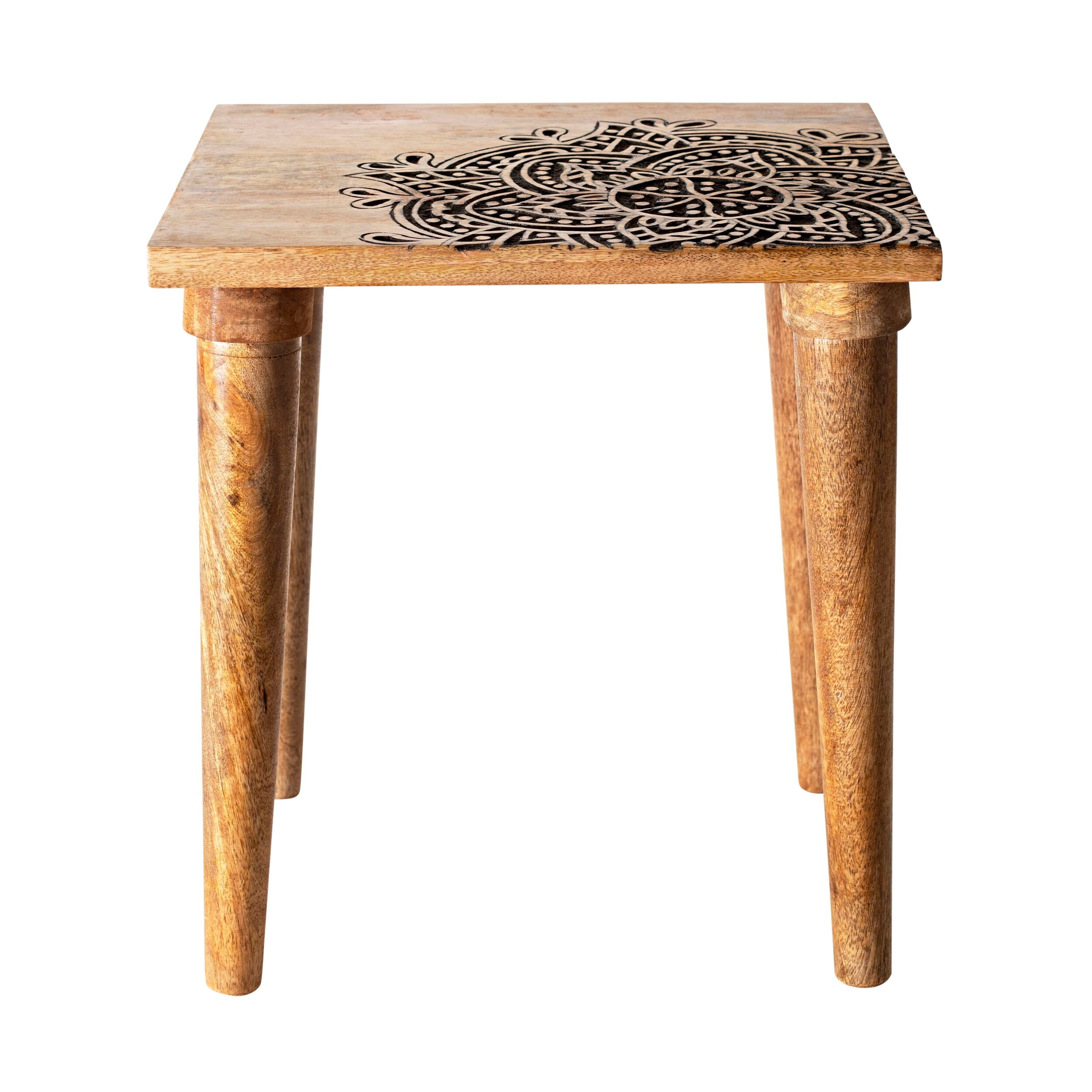 Parvani Carved Top Mango Wood Table 41x38x33cm