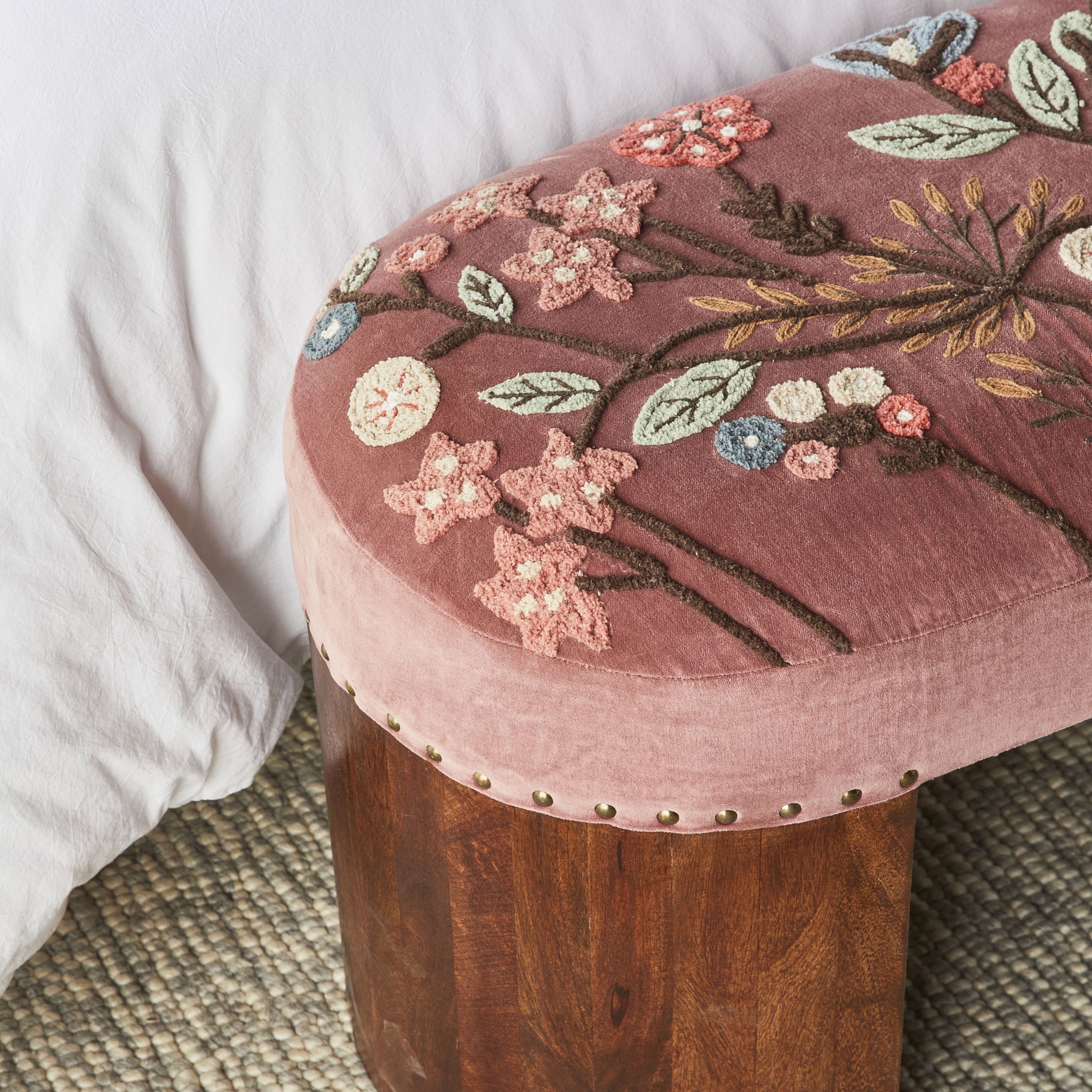Freya Embroidered Bench Rose Pink Velvet – Early Settler Australia