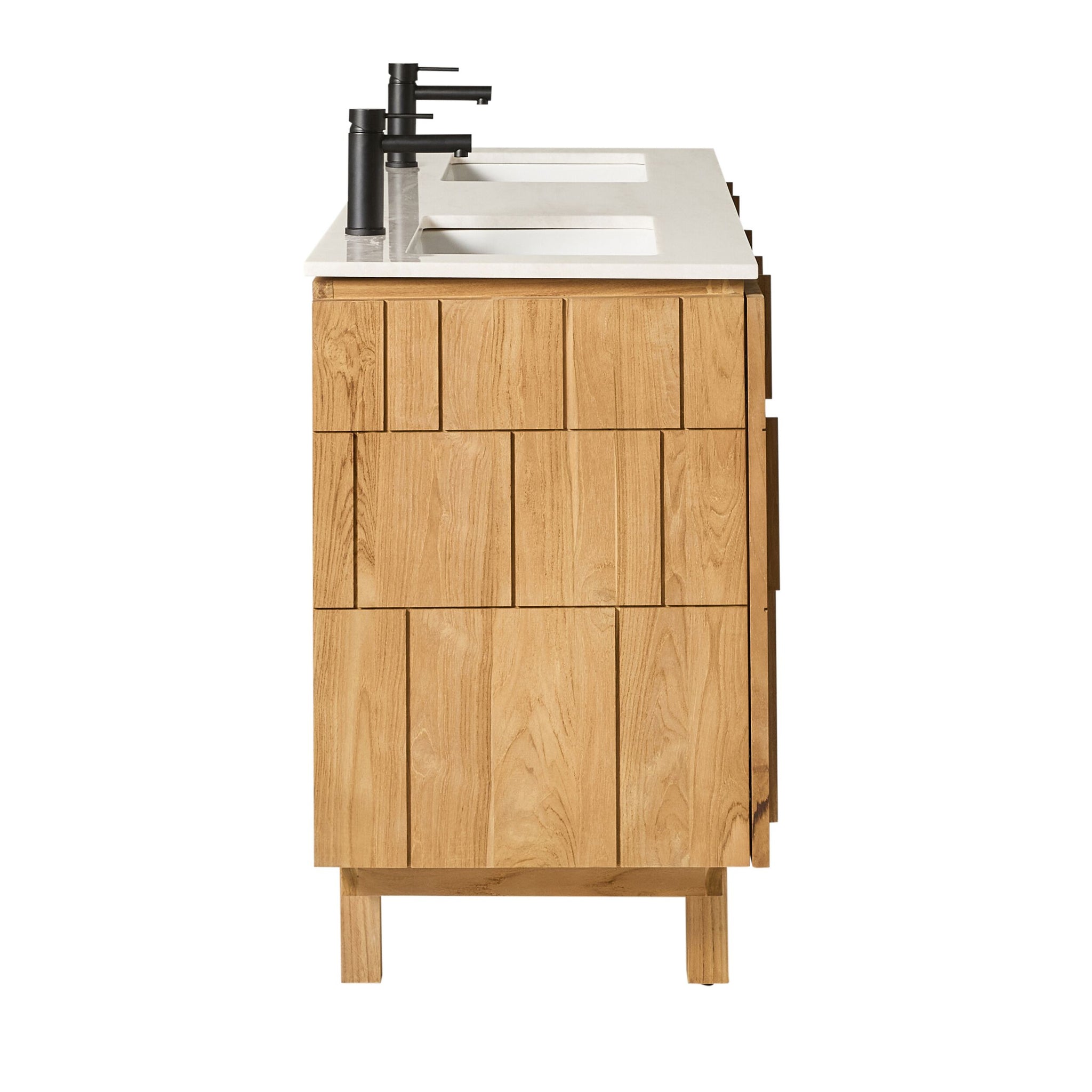 Asher Double Bathroom Vanity Teak with Stone Top 1510mm Package