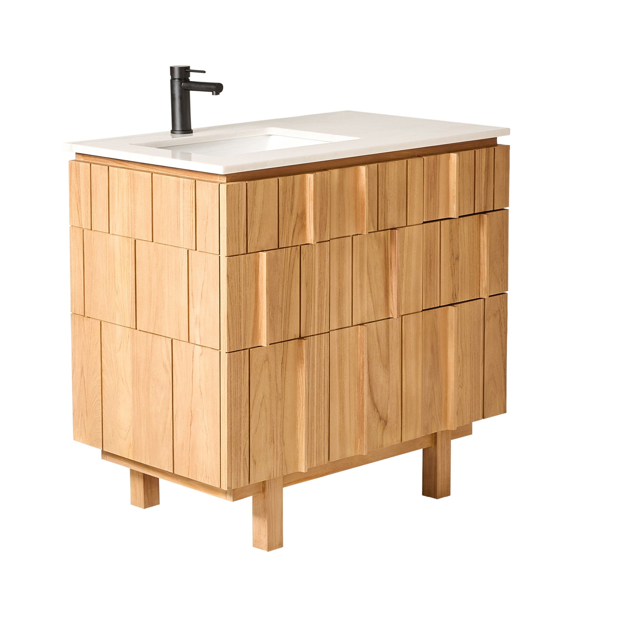Asher Single Bathroom Vanity Teak with Stone Top 910mm Package
