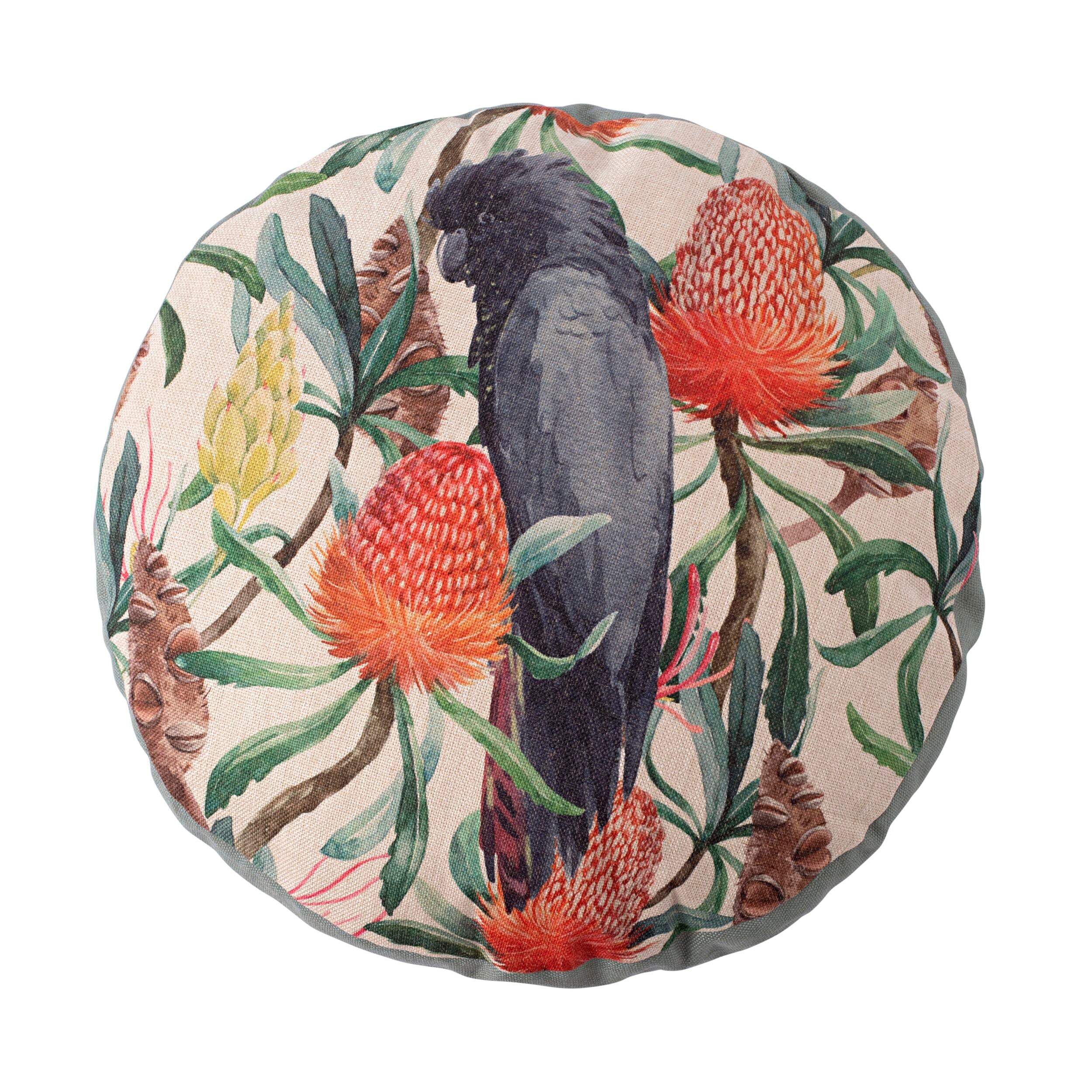 Cervino Black Cockatoo Round Cushion 50cm