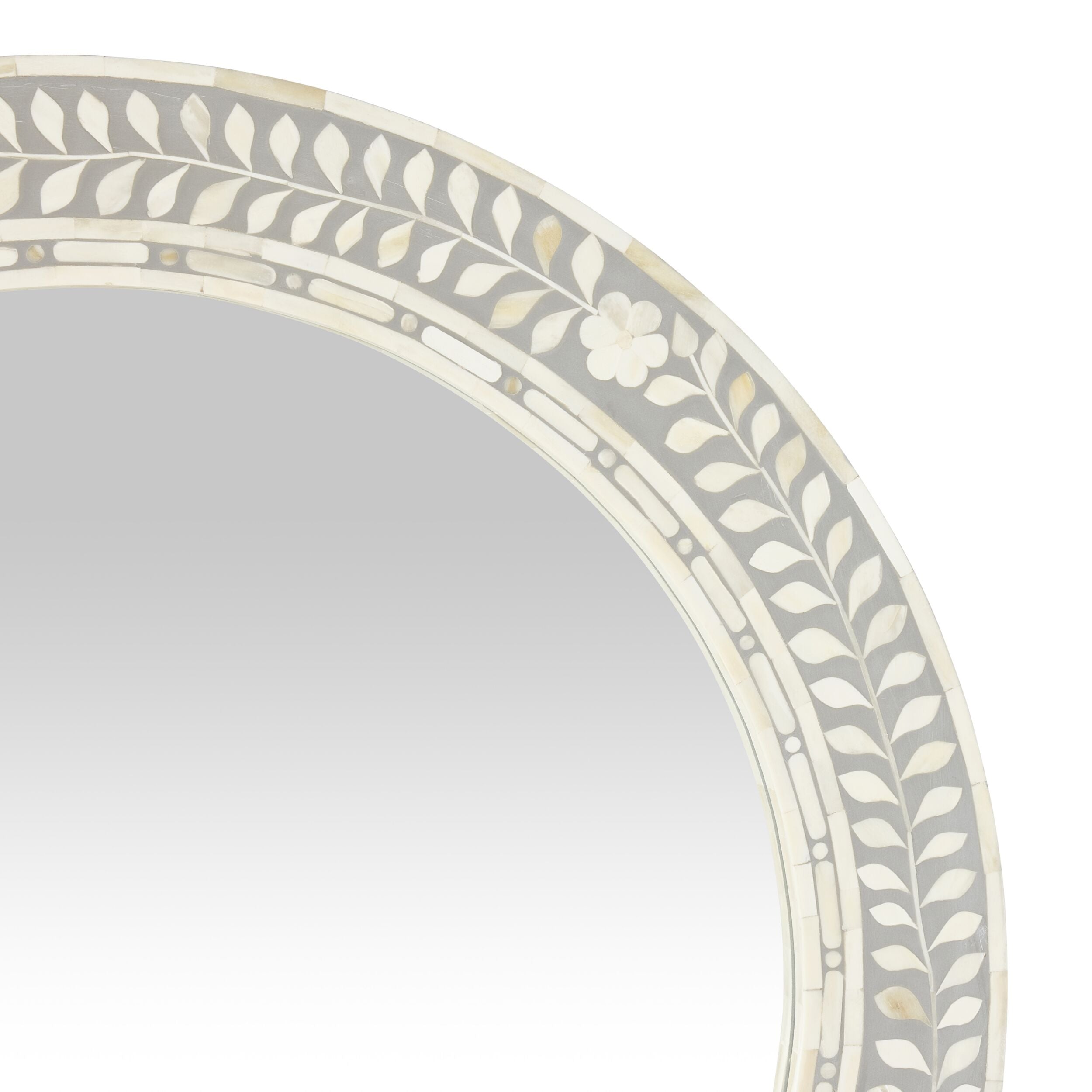 Bone Inlay Round Mirror Grey and White 90cm