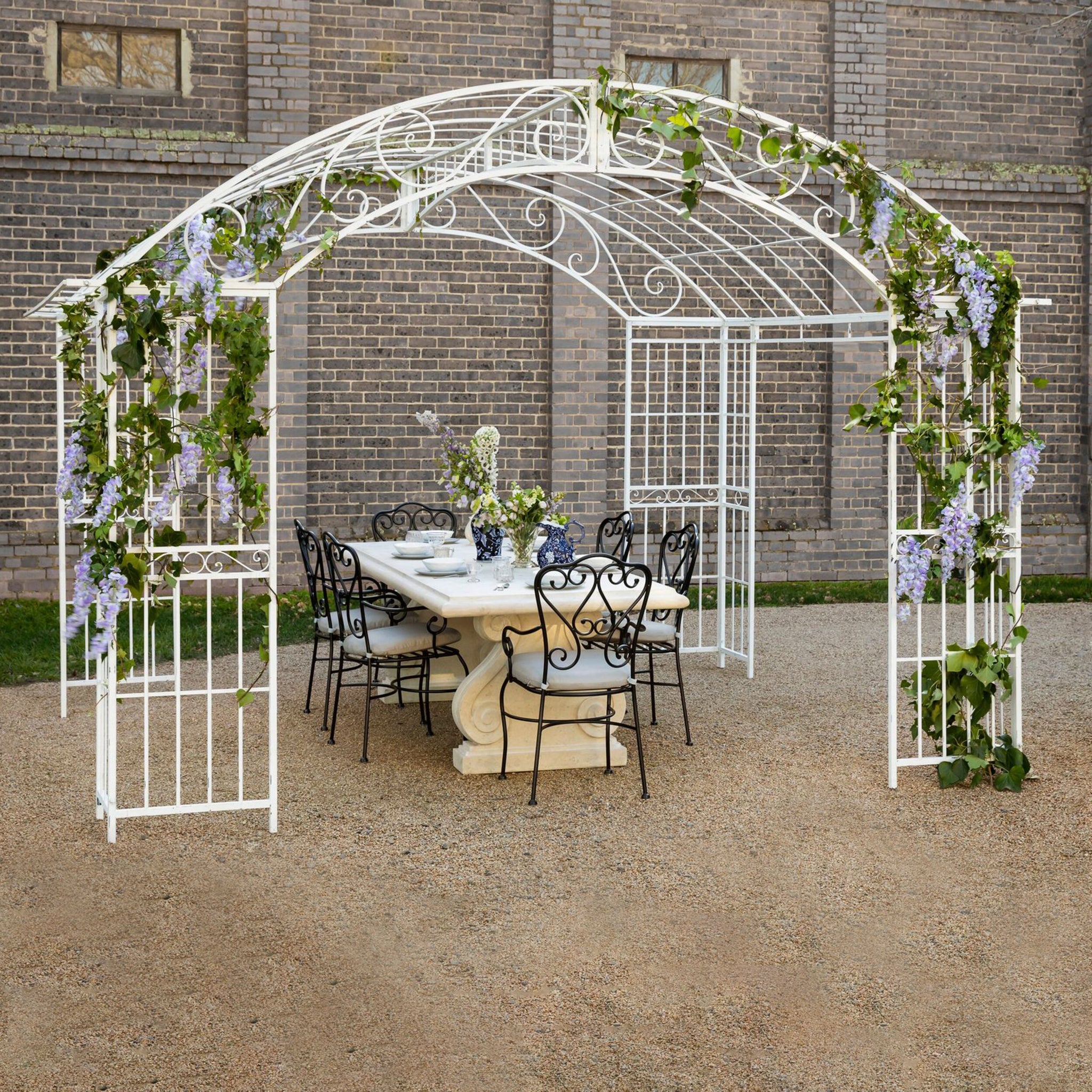 Versailles Gazebo Antique White with Light Grey Canopy NEW BRUSHED FINISH