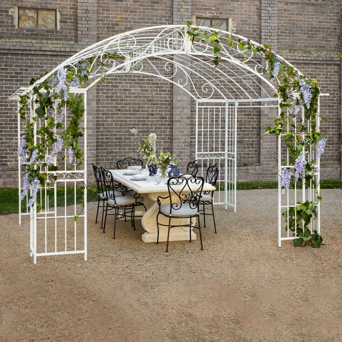 Versailles Gazebo Antique White with Light Grey Canopy NEW BRUSHED FINISH