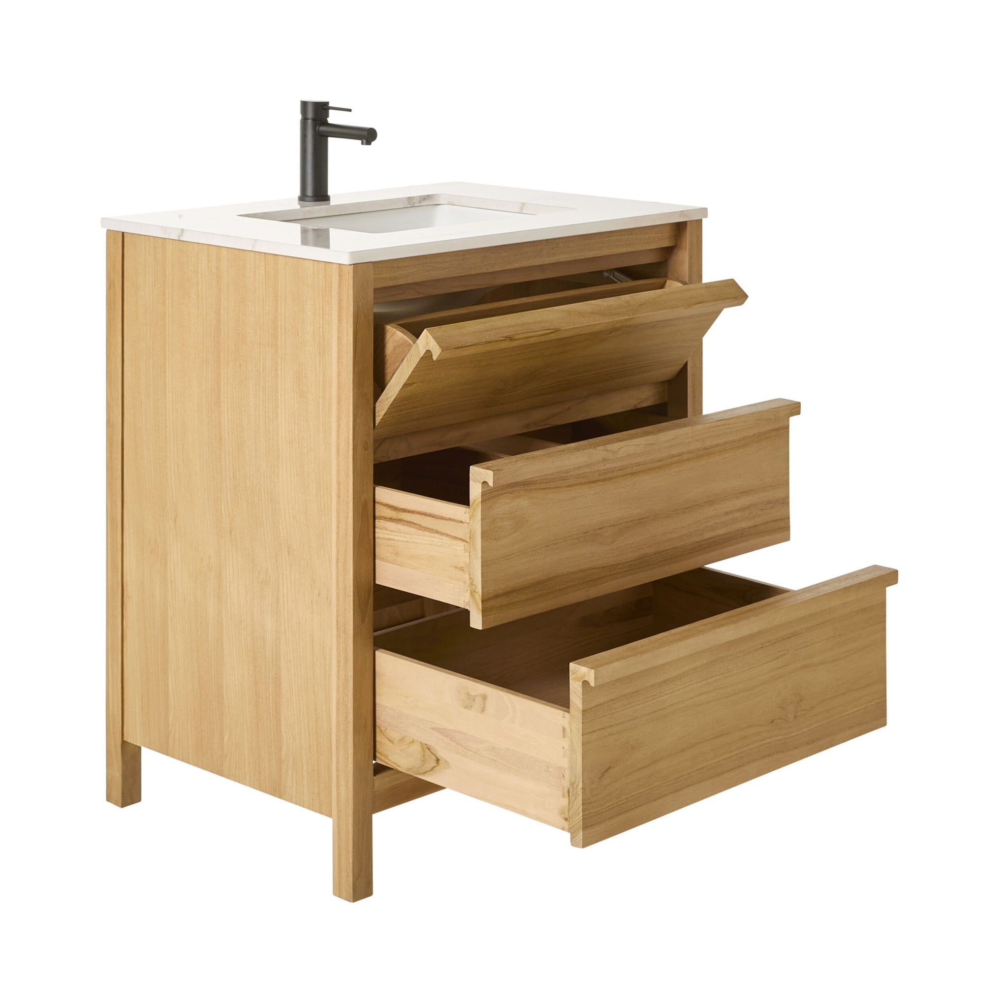 Oliver Single Bathroom Vanity Teak with Stone Top 760mm Package
