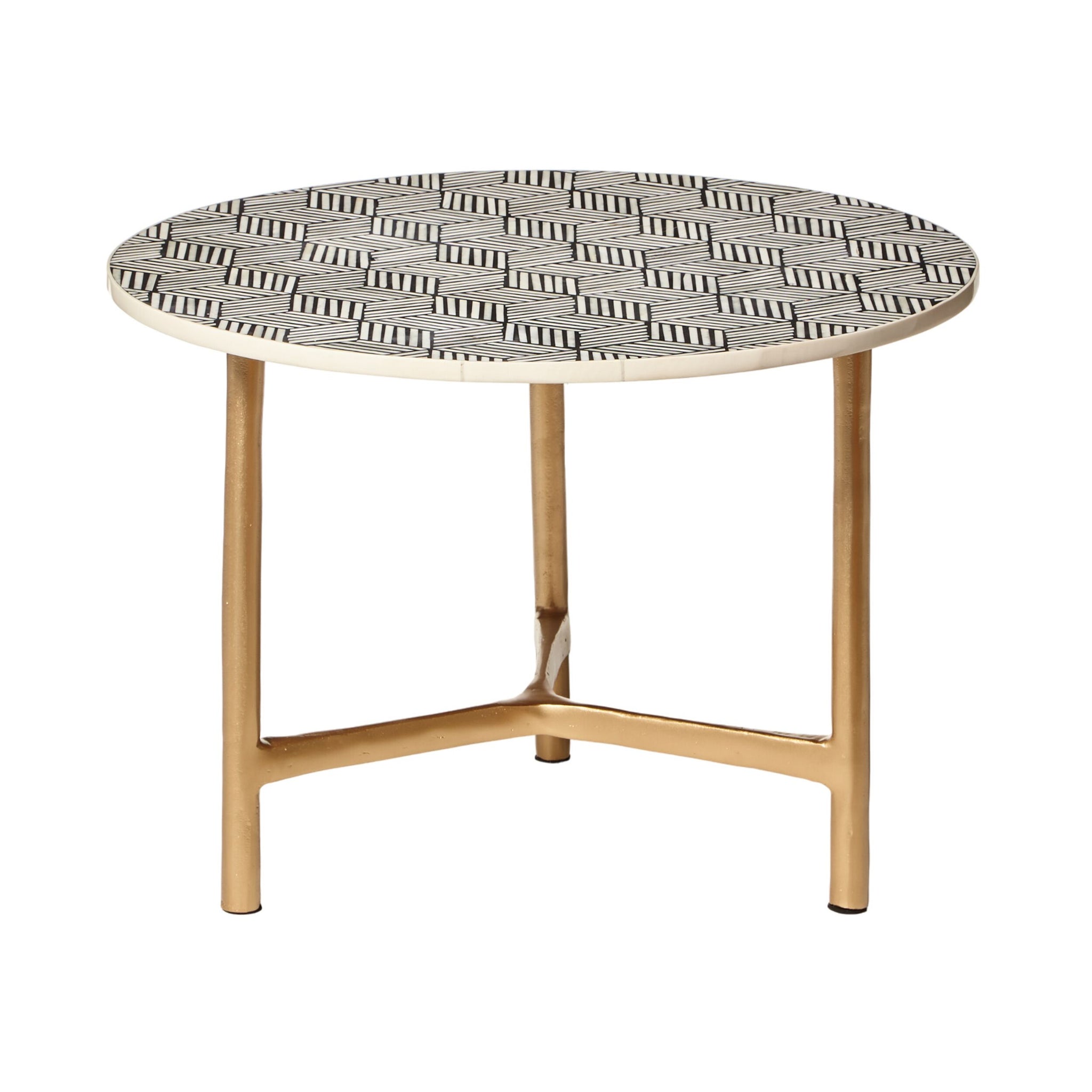 Aria Bone Inlay Round Coffee Table Small Black and White