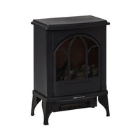 The Bromley Electric Fireplace (41x25.5x56.5cm) features a black finish, decorative front panel, faux logs, four legs, and overheat protection—combining coastal country elegance with safety for any space.