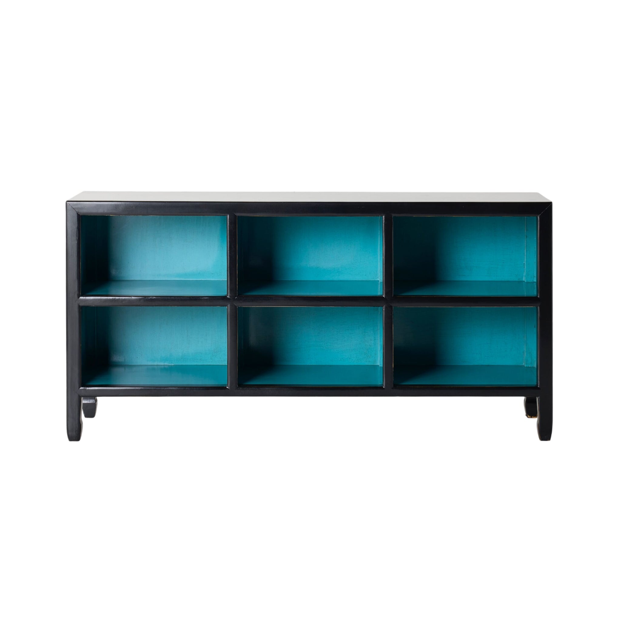 Sansha Low Pigeon Hole Bookcase Black and Turquoise