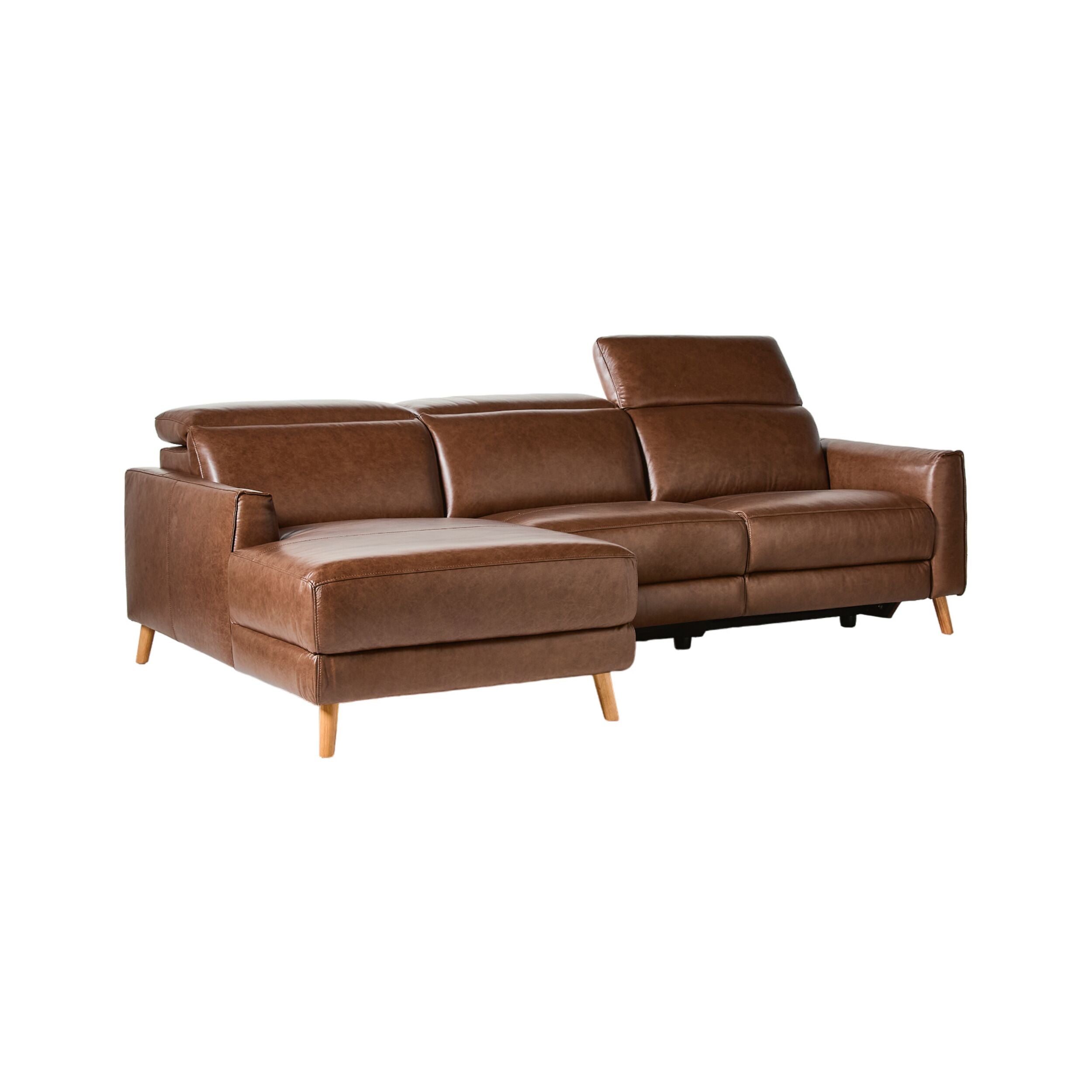 Dunaway 3 Seater Chaise Recliner Leather Sofa Dakota Mocha