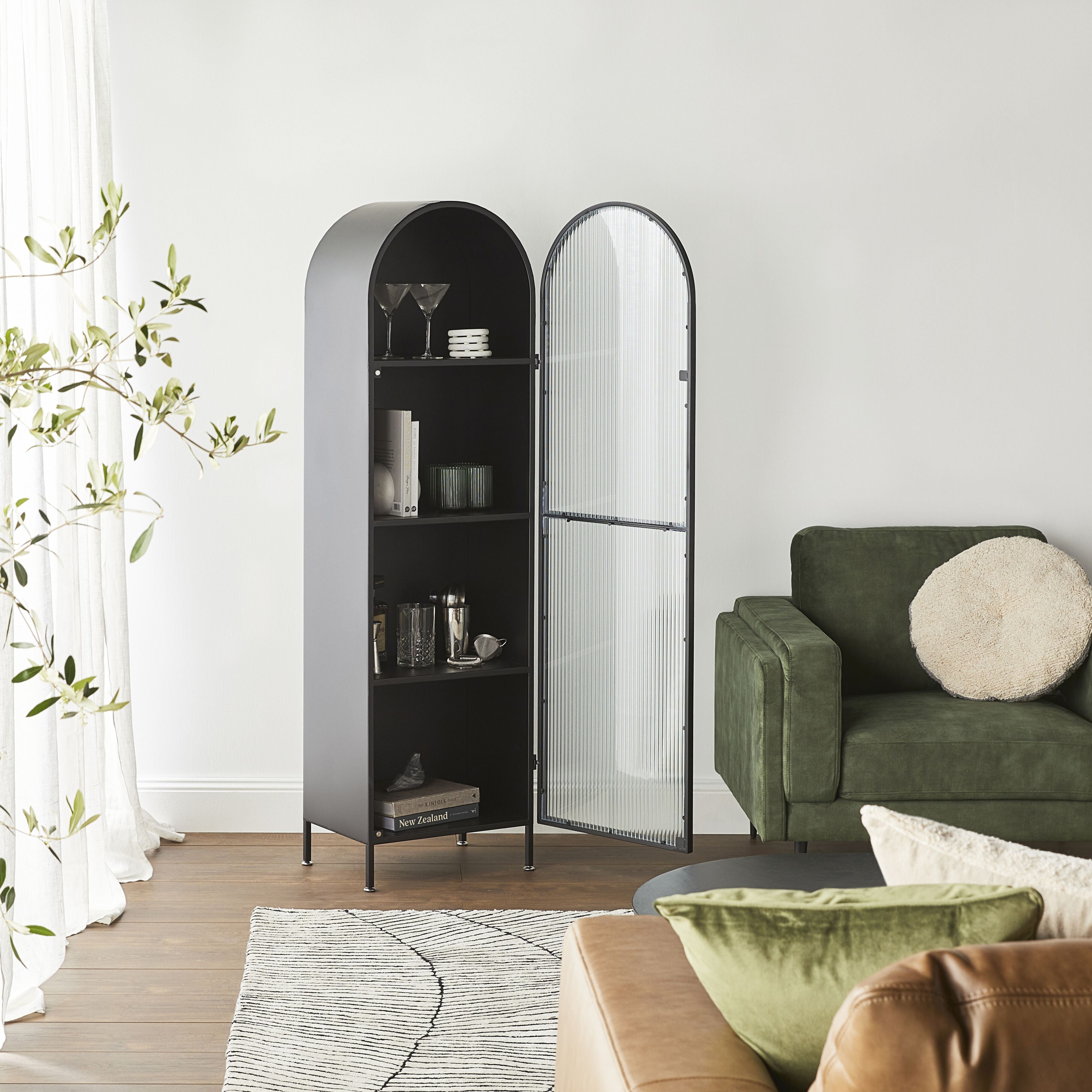 Nero 1 Door Arched Display Cabinet 165 x 47cm Black – Early Settler AU