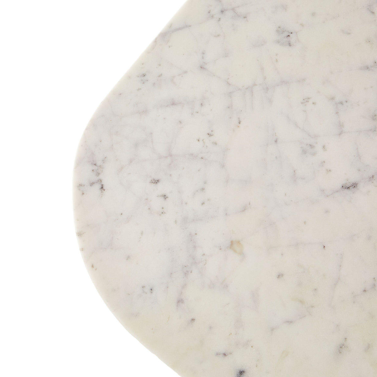 Close-up of a polished white marble top with light gray veining and a rounded edge, featured on the Deva Large Desk 150 x 79 x 61cm, set against a plain white background.