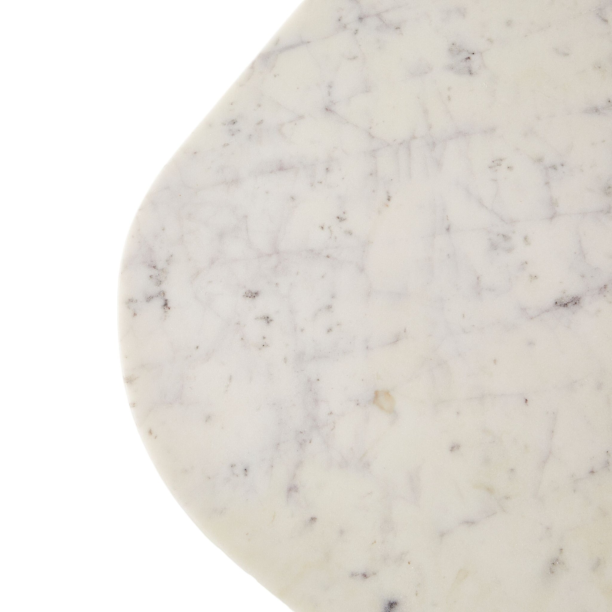 Close-up of a polished white marble top with light gray veining and a rounded edge, featured on the Deva Large Desk 150 x 79 x 61cm, set against a plain white background.