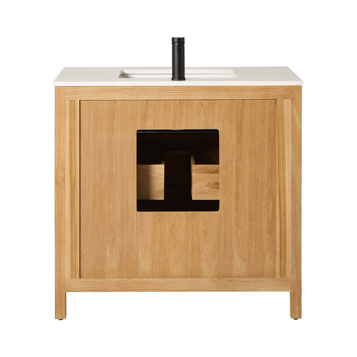 Oliver Single Bathroom Vanity Teak with Stone Top 910mm Package