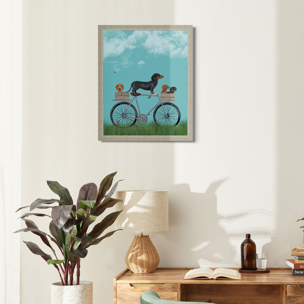 Daschunds On Bicycle Framed Print 55x45cm – Early Settler AU