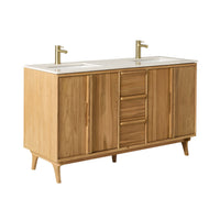 Remi Double Bathroom Vanity Teak with Stone Top 1510mm Package