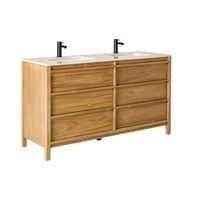 Oliver Double Bathroom Vanity Teak with Stone Top 1510mm Package