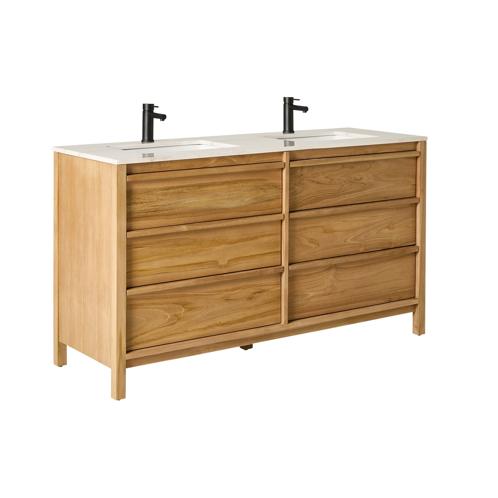 Oliver Double Bathroom Vanity Teak with Stone Top 1510mm Package