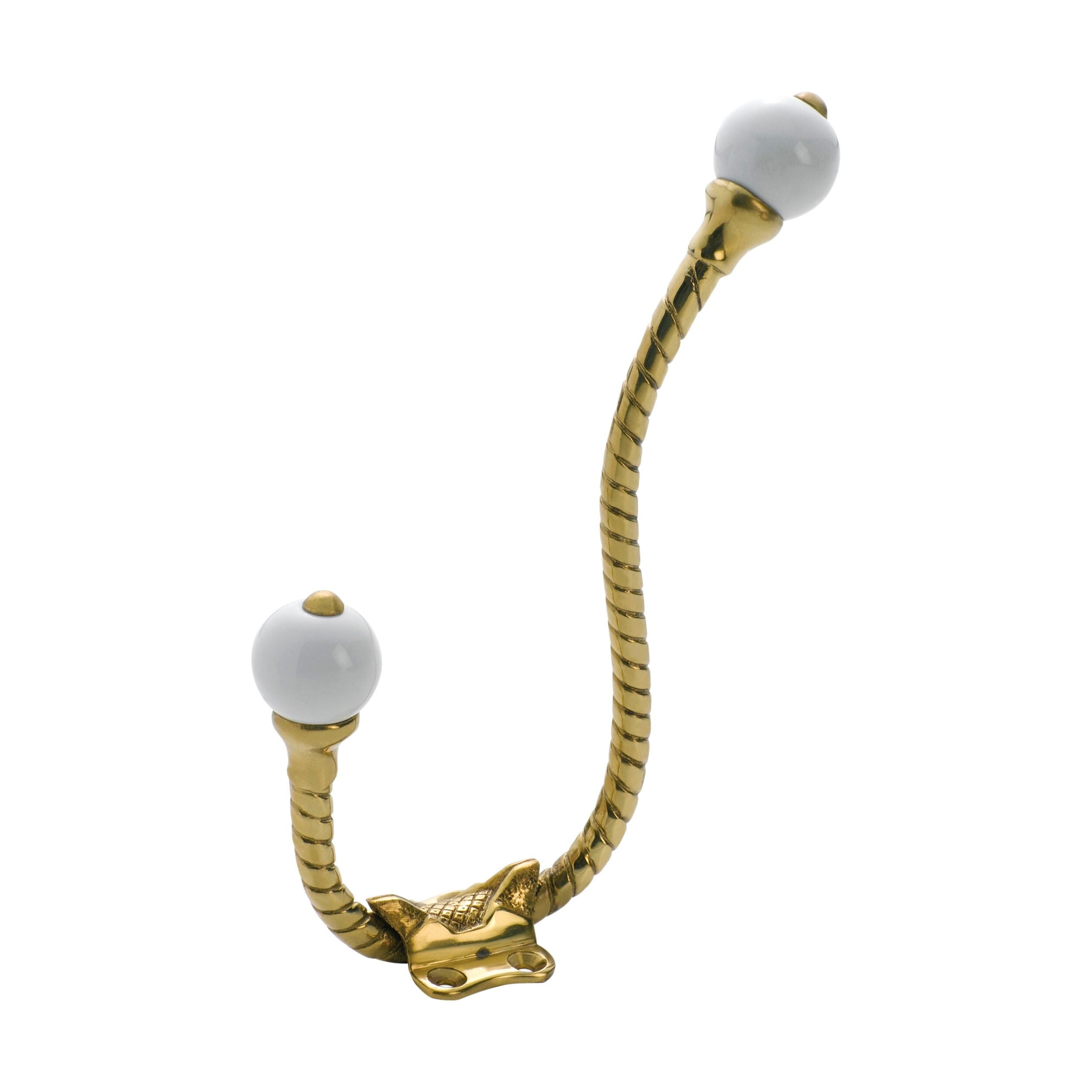 3971 Hat & Coat Hook Porcelain Tip Rope Polished Brass H160xP120mm