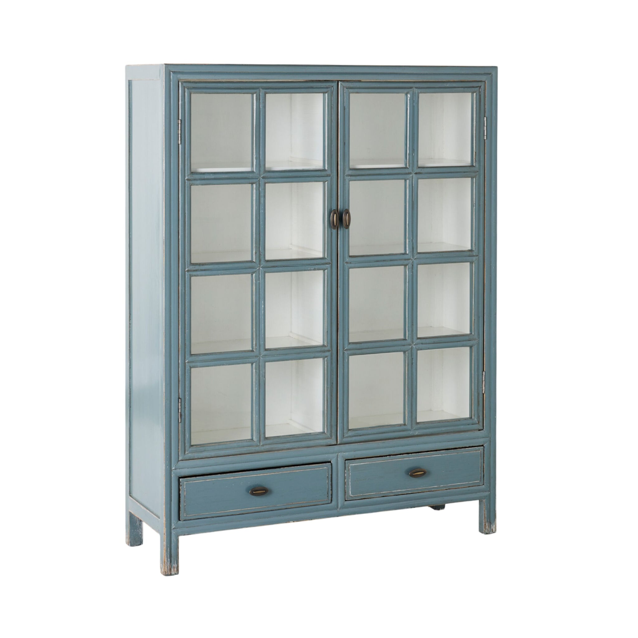 Sansha 2 Door & 2 Drawer Display Cabinet Dove Grey & White