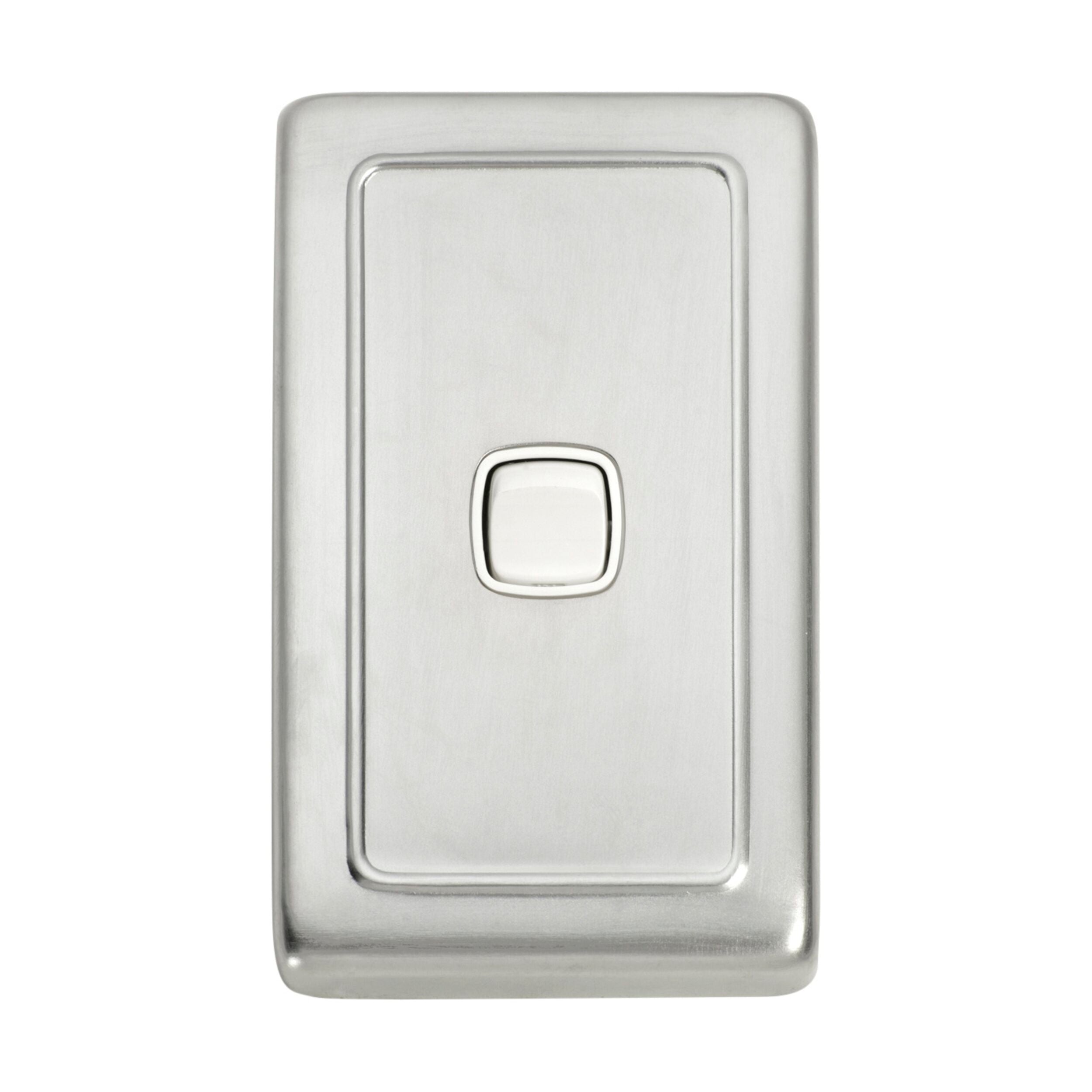 5872 Switch Flat Plate Rocker 1 Gang White Satin Chrome H115xW72mm