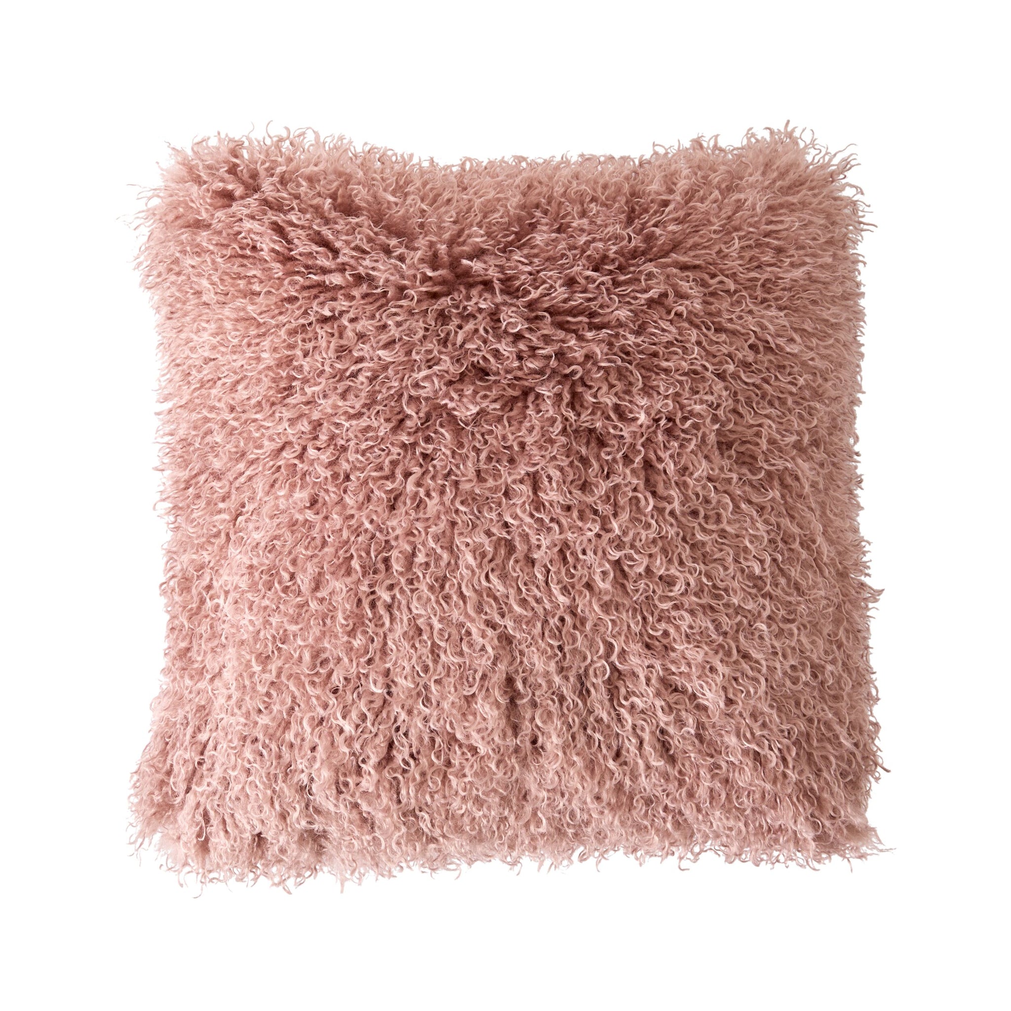 Faux Mongolian Fur and Velvet Cushion Rose Smoke 45x45cm
