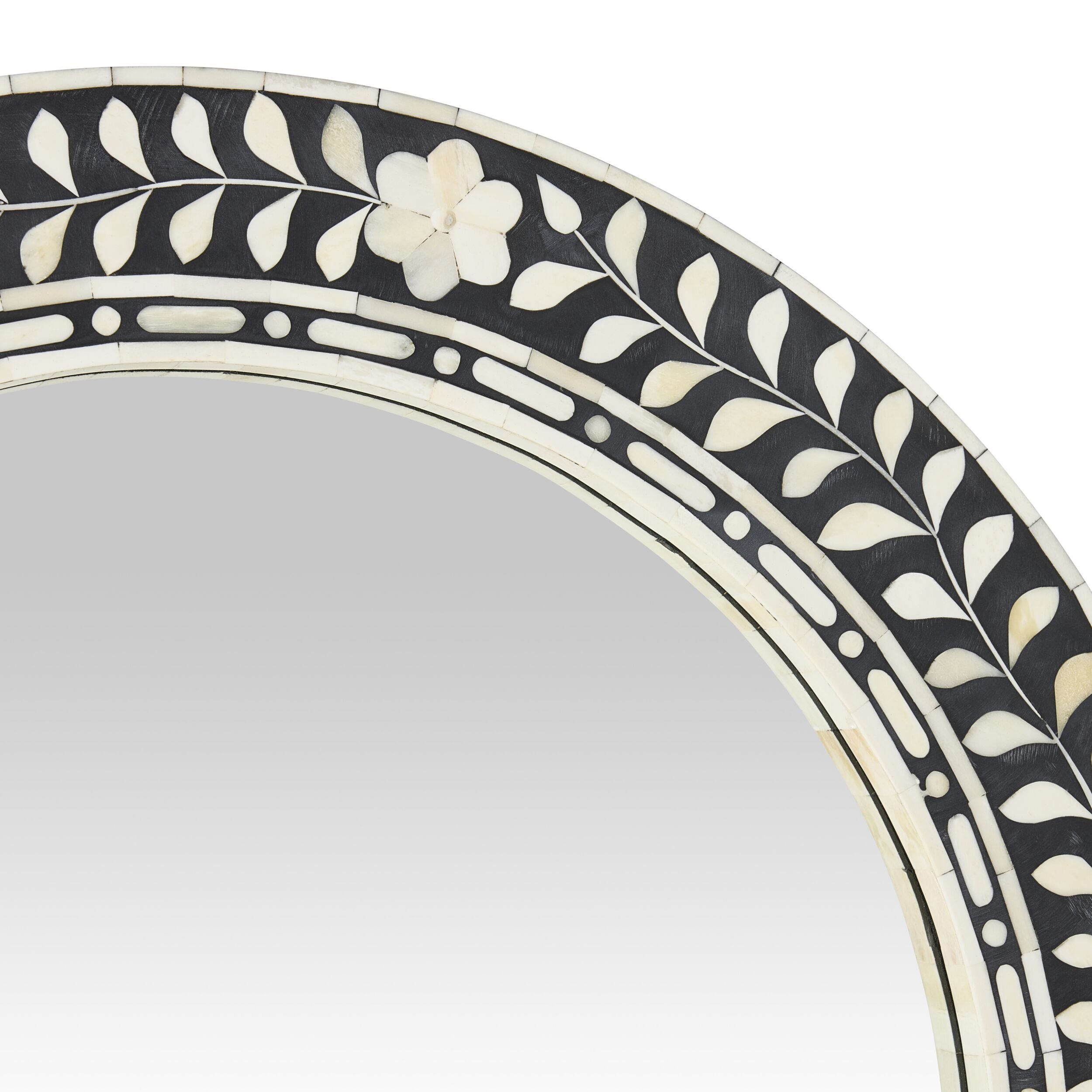 Bone Inlay Round Mirror Black and White 60cm