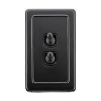 5353 Switch Flat Plate Toggle 2 Gang Matte Black H115xW72mm