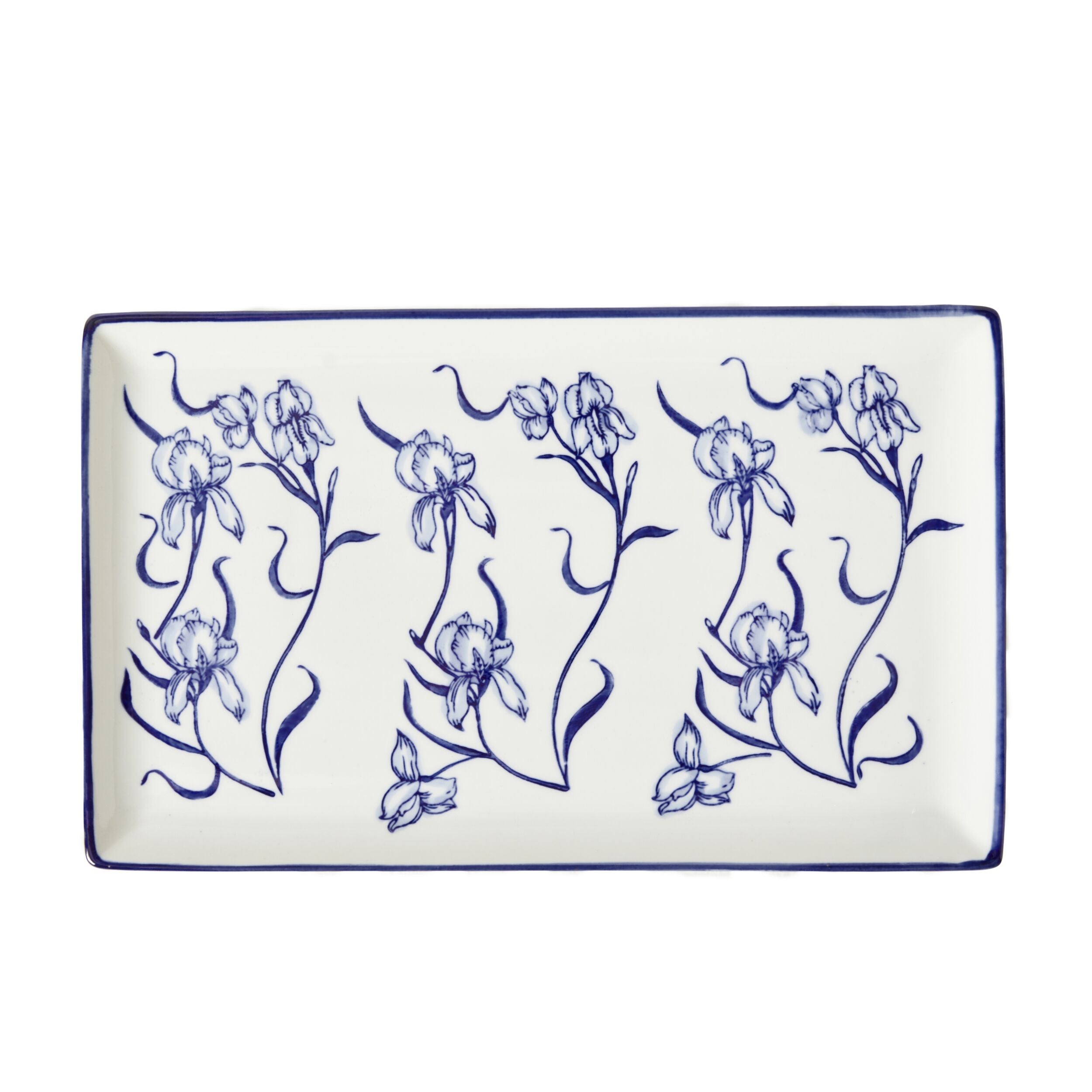 Claymont Linear Flowers Sq Plate Blue And White 31X19X2cm