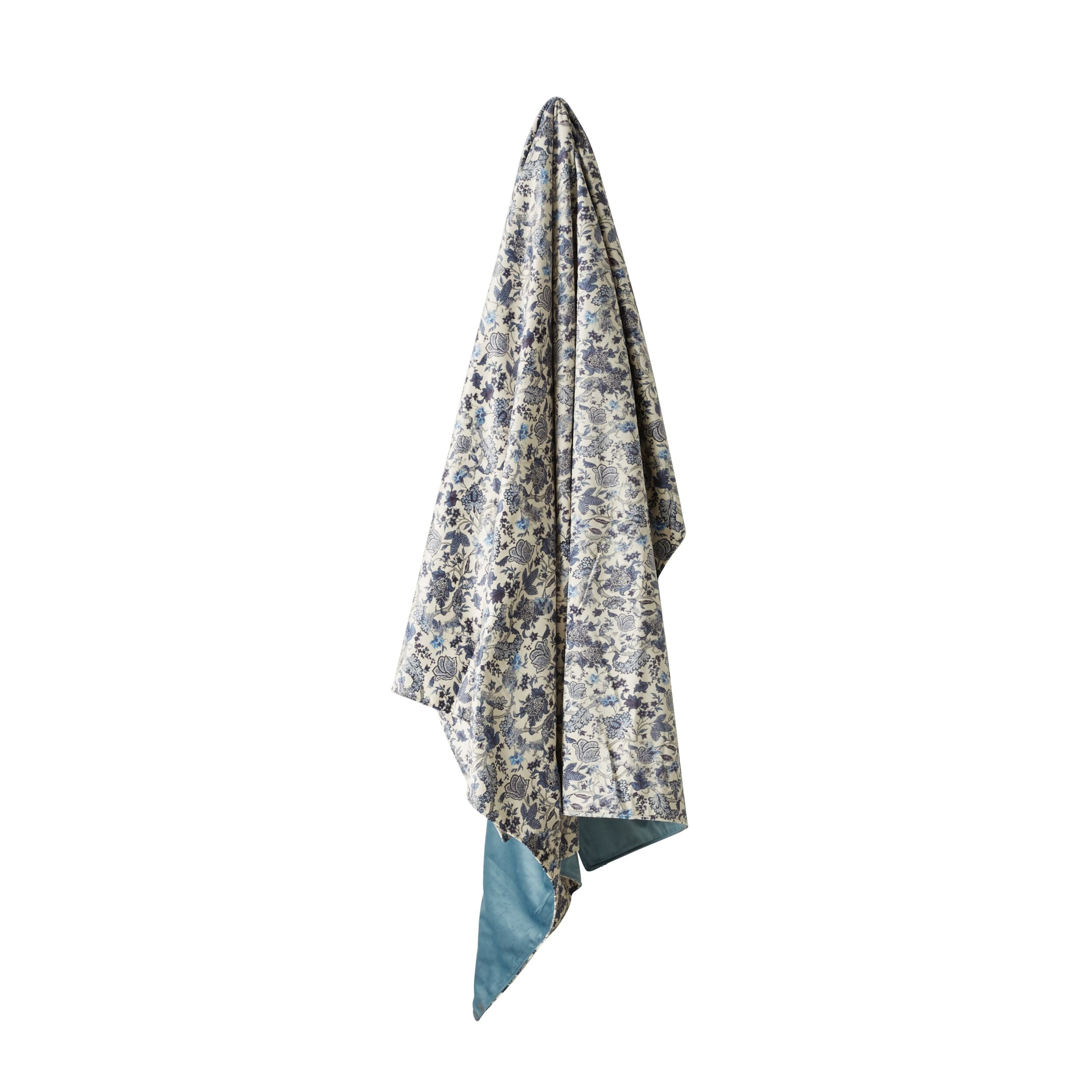 Lavish Blue Floral Velvet Throw 170x140cm