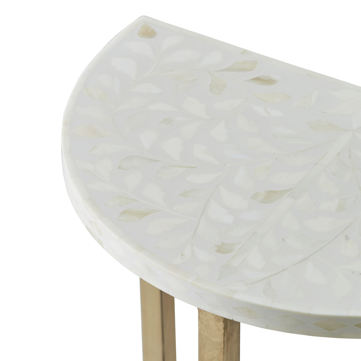 Bone Inlay Half Moon Side Table Beige with Gold Frame 44cm