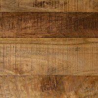 Close-up of a mango wood surface highlighting its unique grain patterns and light brown color, similar to the industrial design featured in the Hartford 3 Piece Nesting Timber Coffee Table Set.