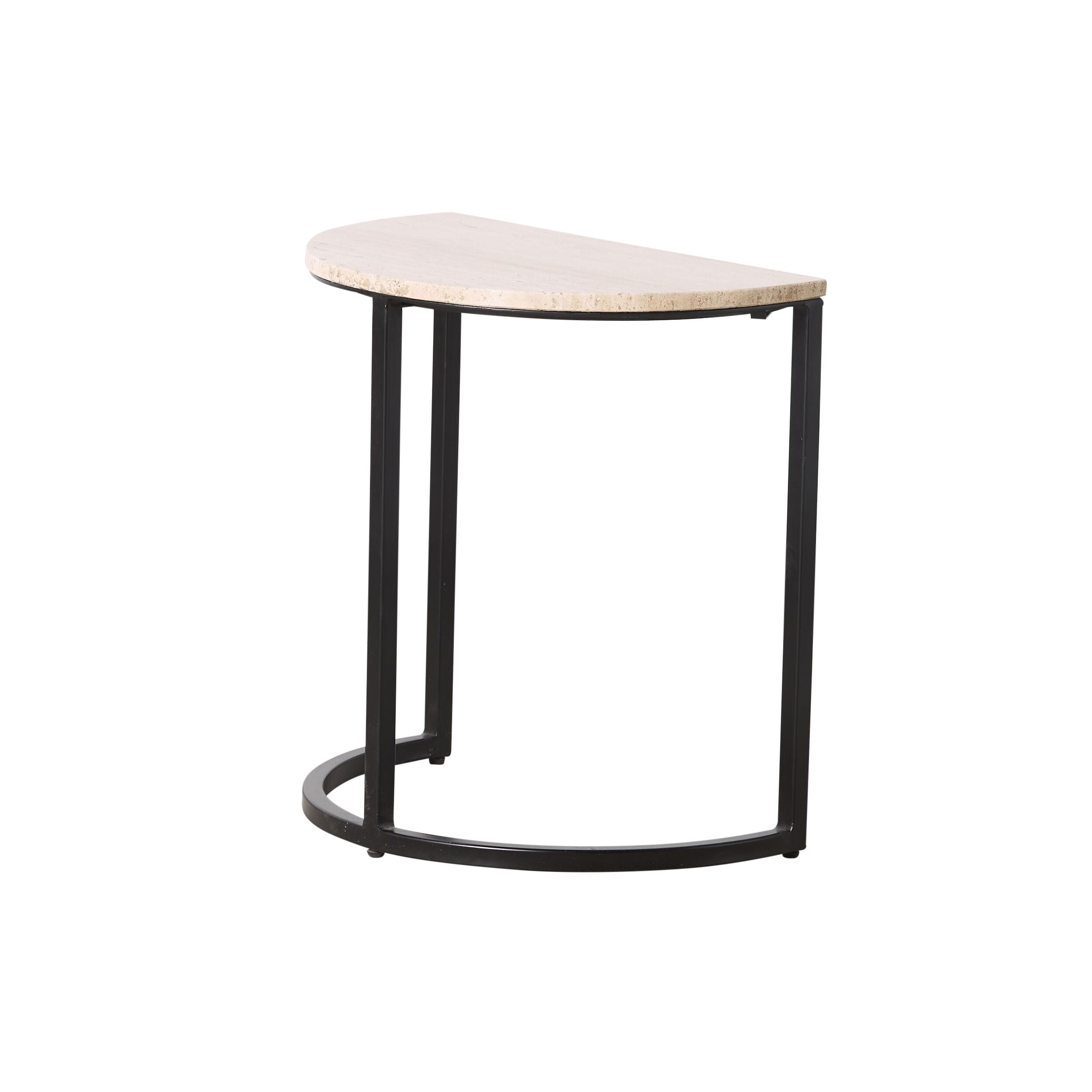 Travertine Half Moon Side Table With Black Frame 49x31x52cm