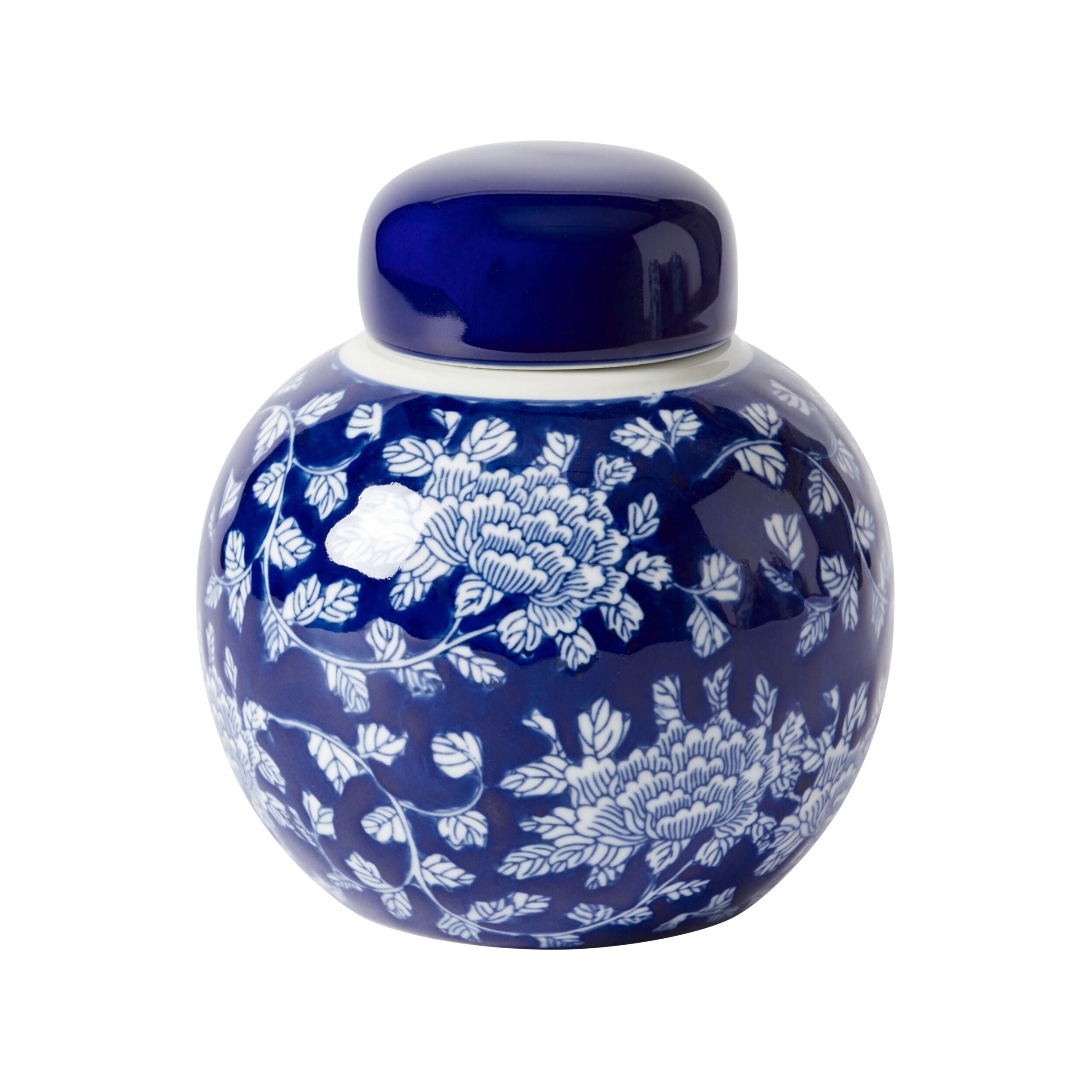 Claymont Floral Vine Bubble Ginger Jar Blue And White 13.8X13.8X15.3cm