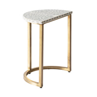 Bone Inlay Half Moon Side Table Grey with Gold Frame 44cm