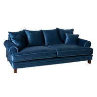 Lisette 3.5 Seater Velvet Deep Sofa Celeste Indigo