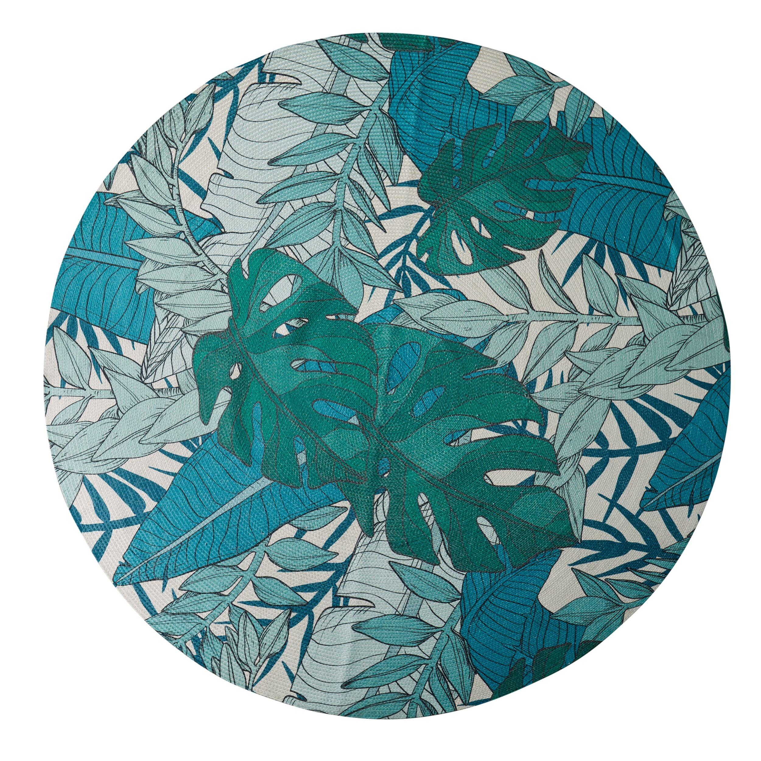 Aruba Blue Green Tropical Print Round Outdoor Rug 180cm