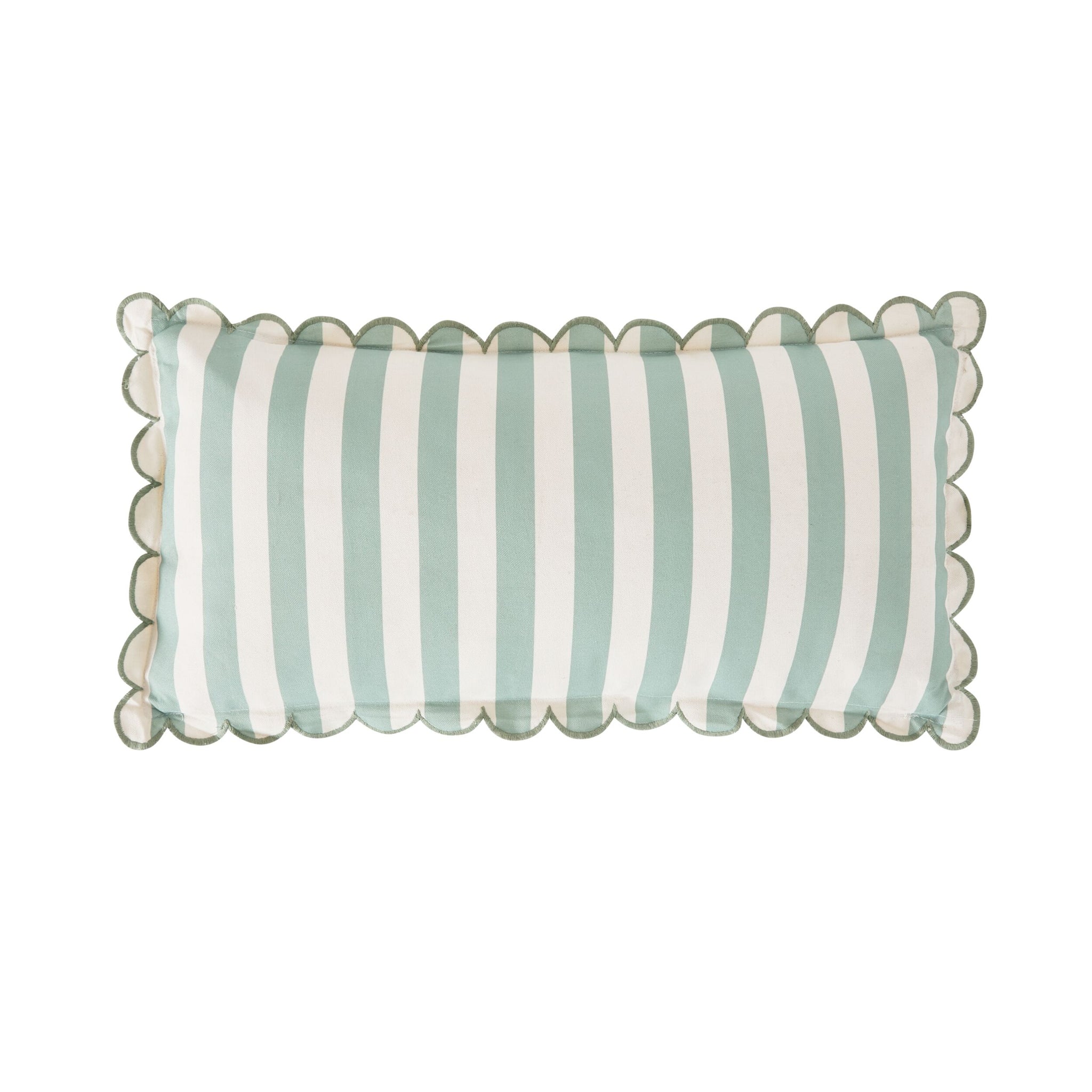 Aruba Scallop Edge Stripe Soft Green Lumbar Cushion 70x35cm