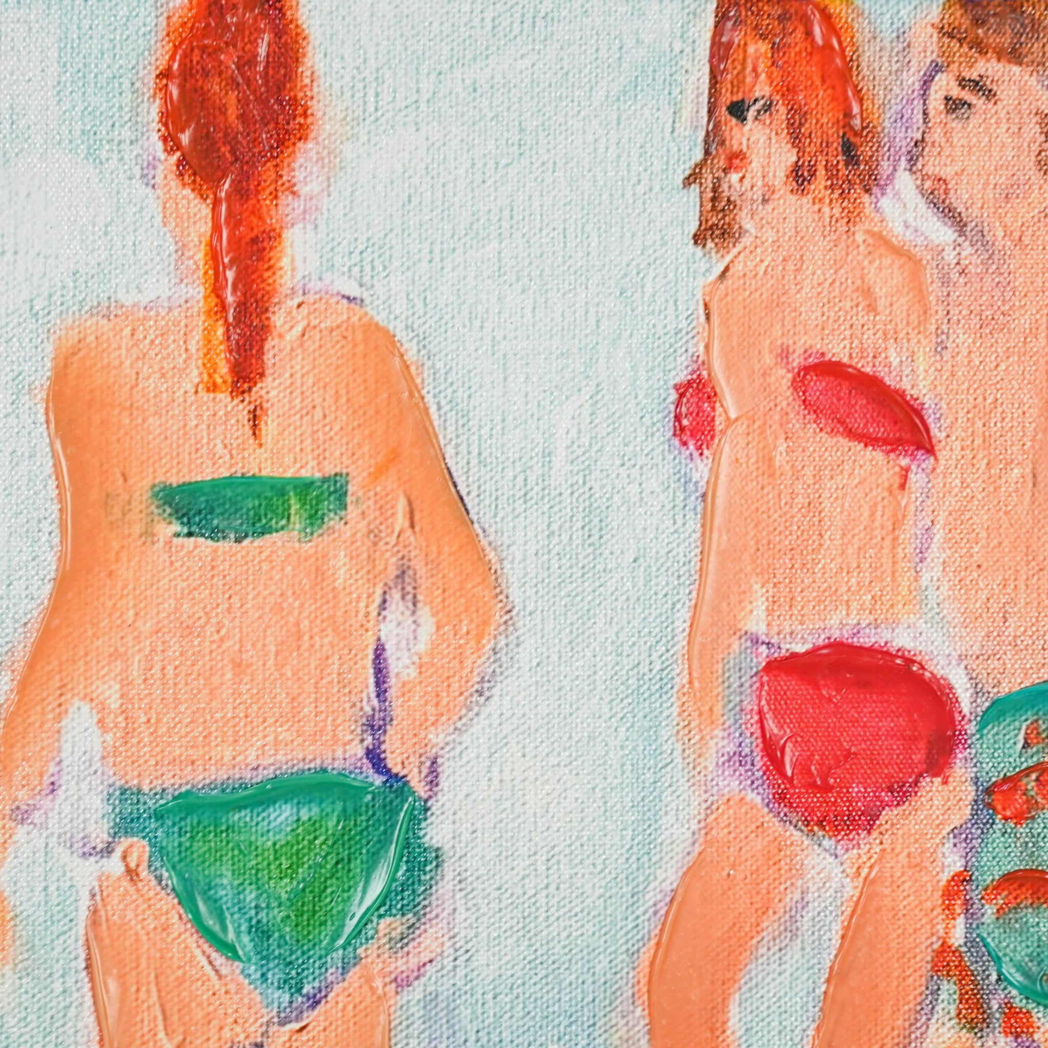 Bathing Ladies II Textured Framed Artwork 70x70cm