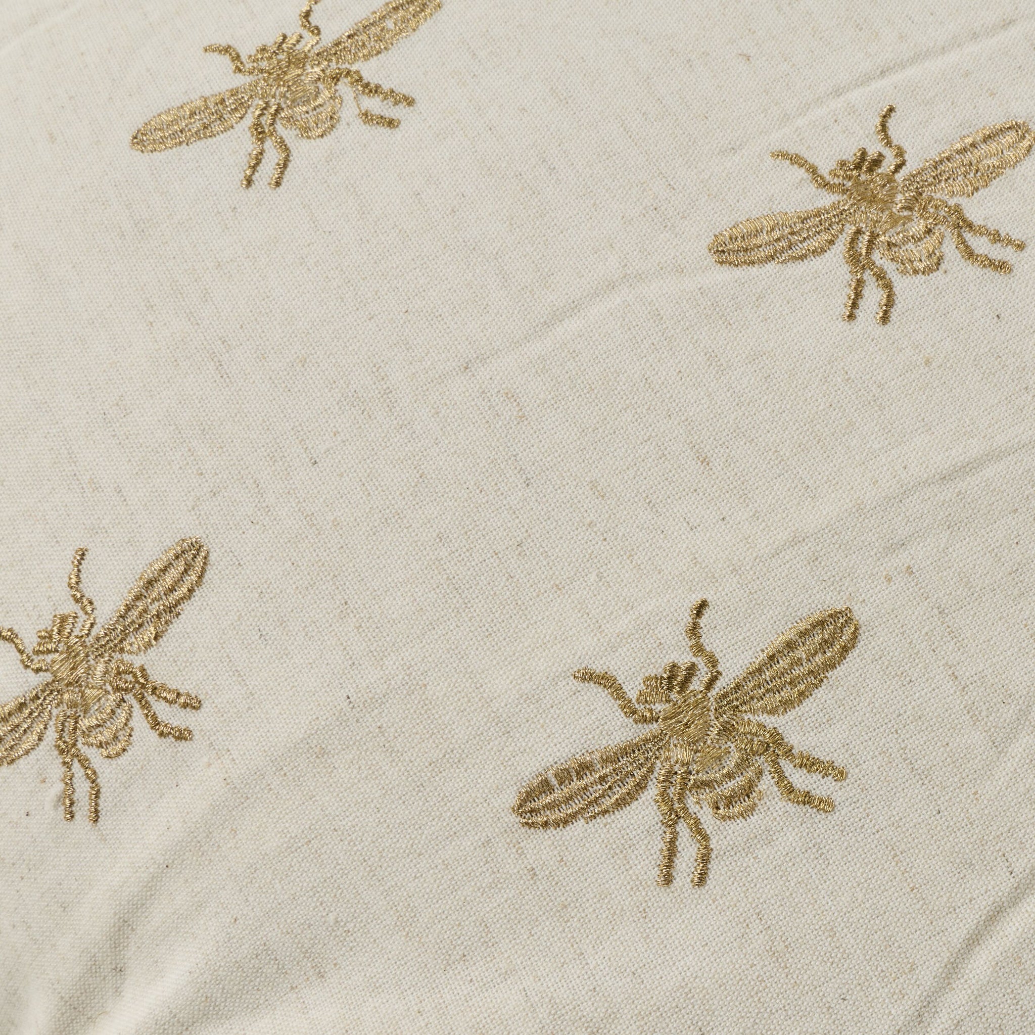 Golden Queen Bee Embroidered Cushion Vanilla 50x50cm