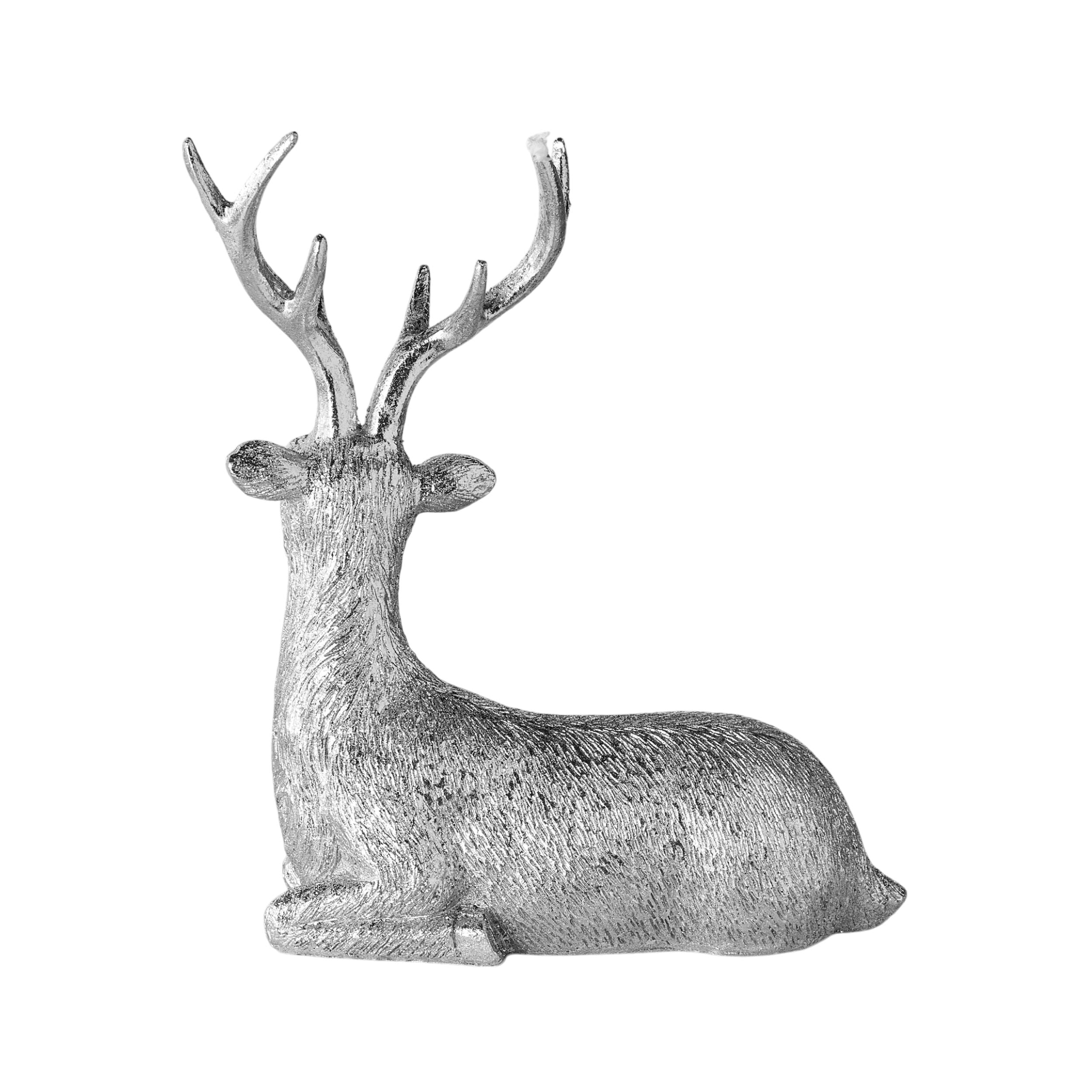 Sitting Deer Statue Silver 16x8x18cm