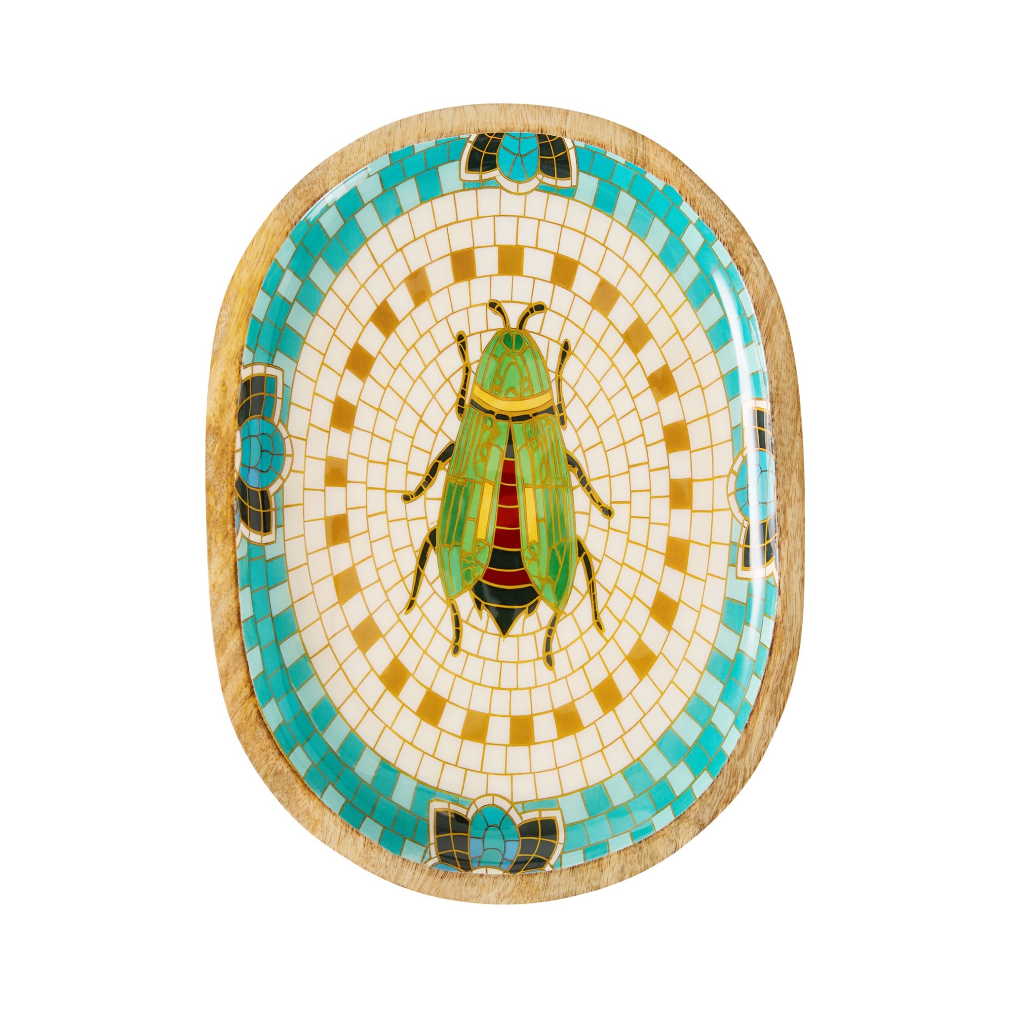 Mystic Scarab Mango Wood Oval Platter 30cm
