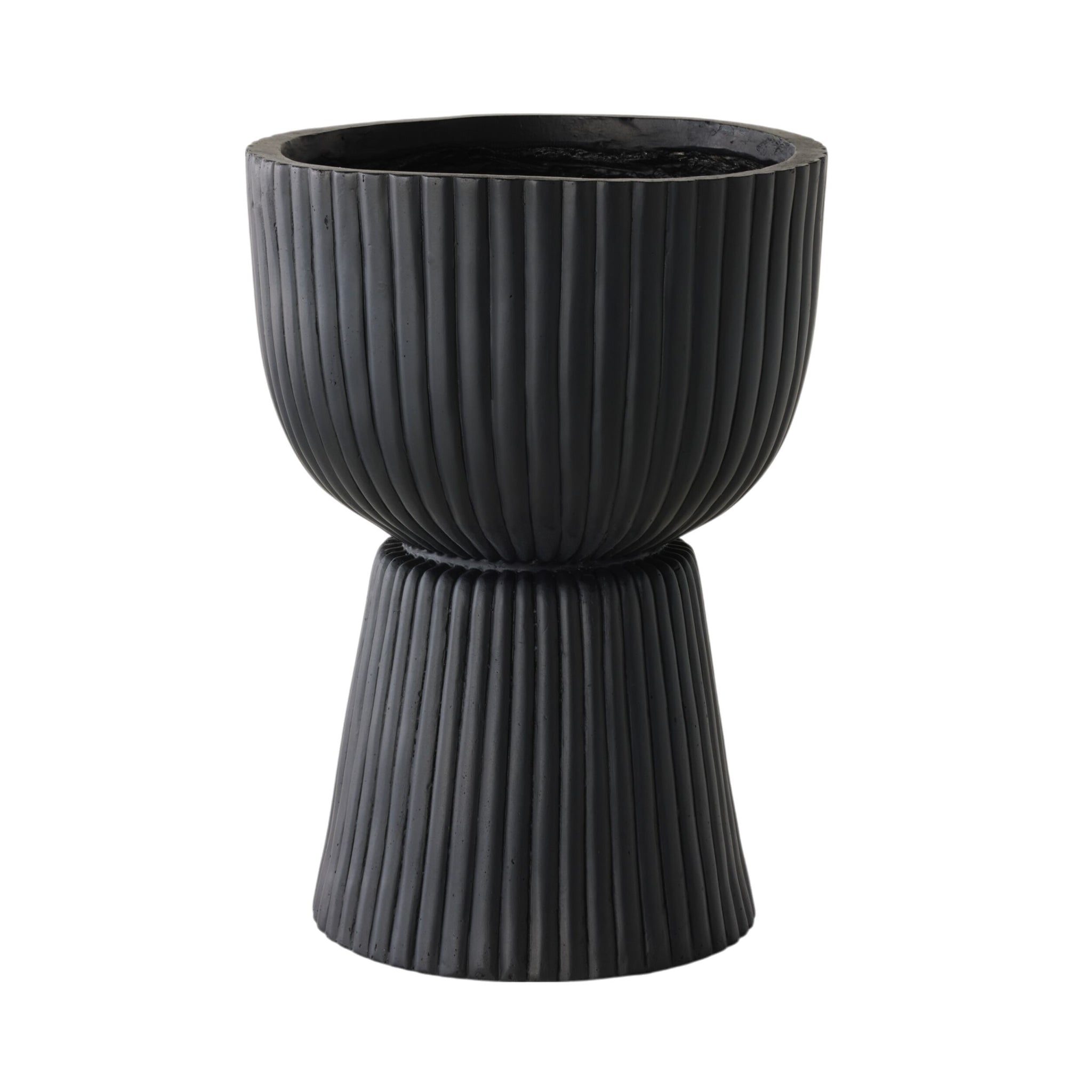 Ribbed Pedestal Urn Black 39.5x39.5x54cm